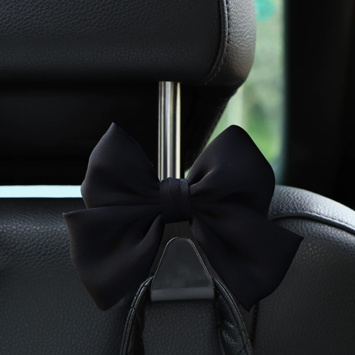 2PCS Car Seat Headrest Hooks, Cute Bow Vehicle Hooks for Purses and Bags, Automotive Purse Hook Hanger Interior Decoration Accessories, Universal for SUV, Sedan, Truck Black Line