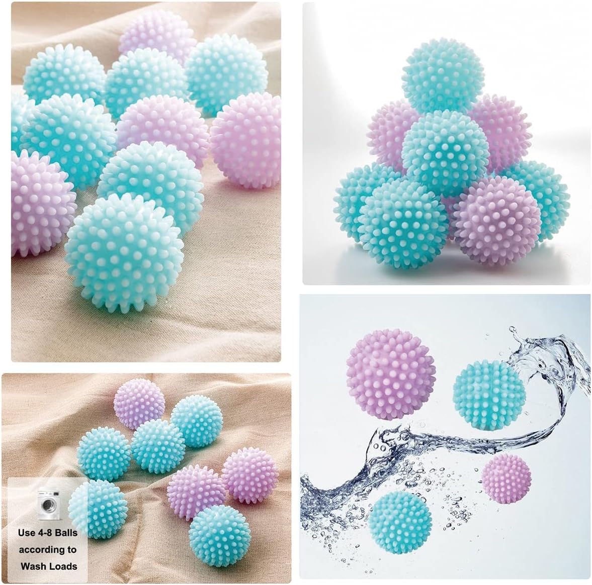 Reusable Laundry Dryer Balls - Eco Friendly Fabric Softener Alternatives Soften and Fluff Laundry Wrinkle Release Set of 4 Random Color