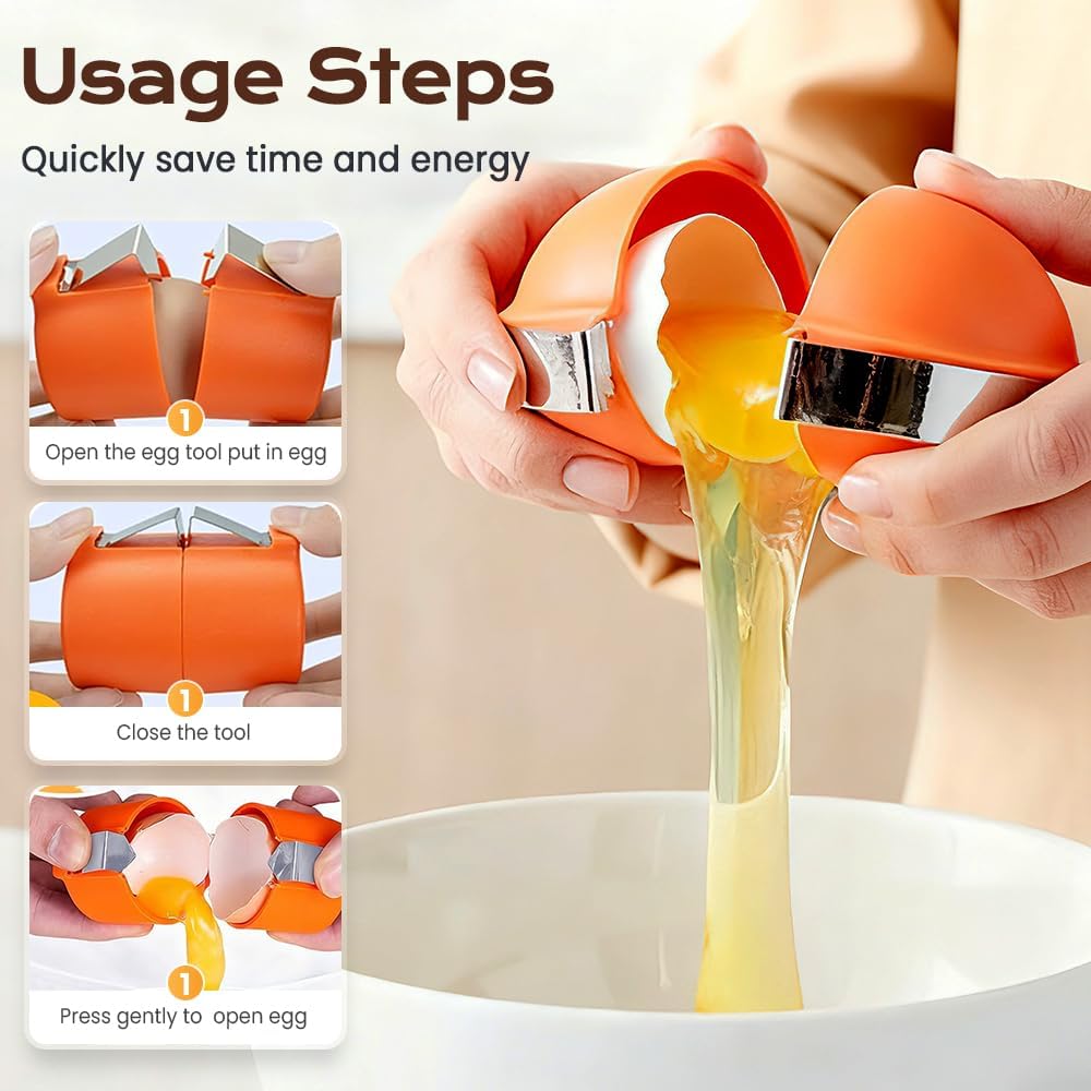2026 New Egg Shell Opener, Stainless Steel Egg Cracker Tool, Multifunctional Eggs Separator for Raw and Hard Boiled Eggs Peeler Shell Remover, Kitchen Gadget Orange 1pcs