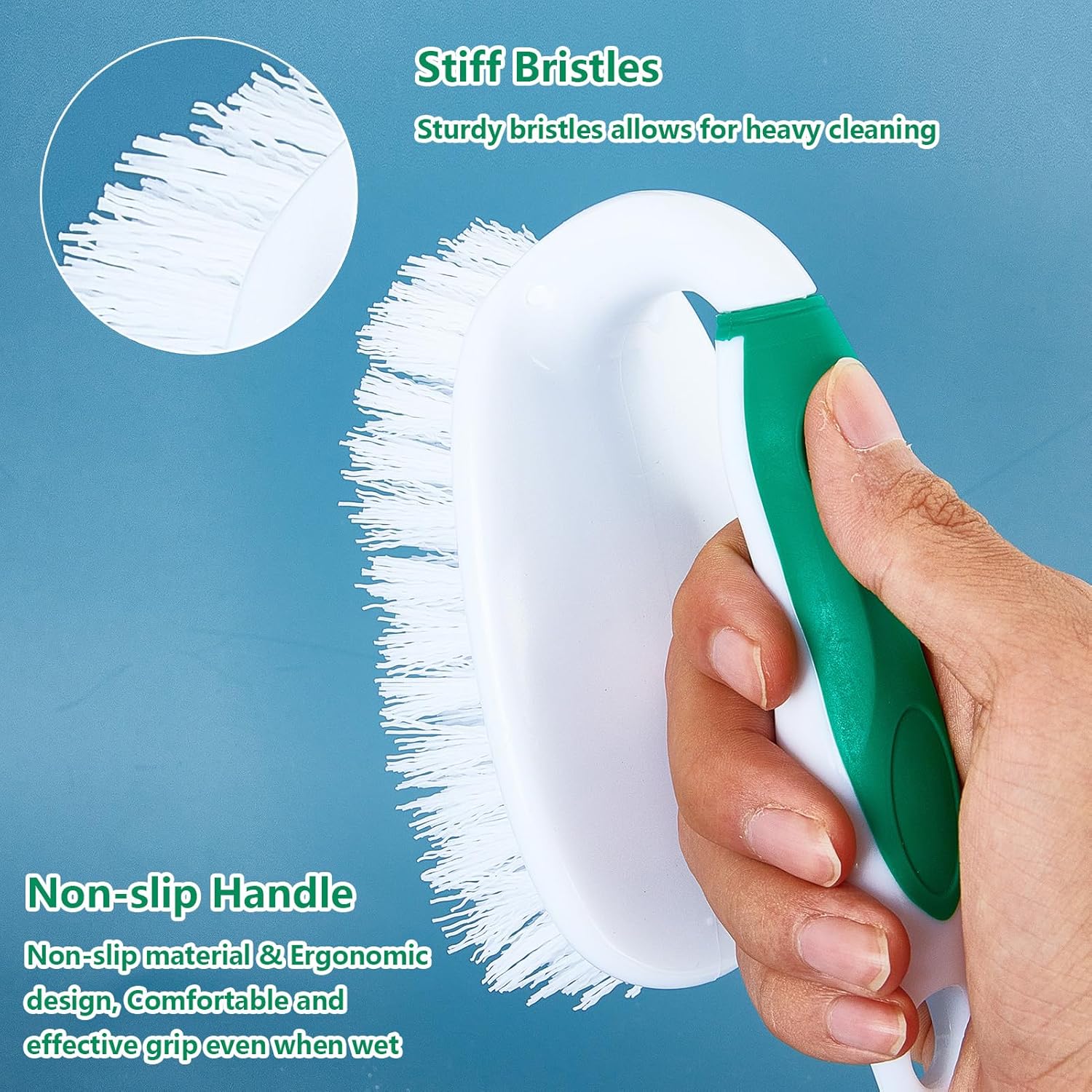 Scrub Brush Set, 4 Pack Deep Cleaning Brush Kit - 2 Scrub Brush, 2 Tile & Grout Brush with Built-in Scraper, Household Commercial Scrubber for Floor, Shower, Pool Wall, Tub Green