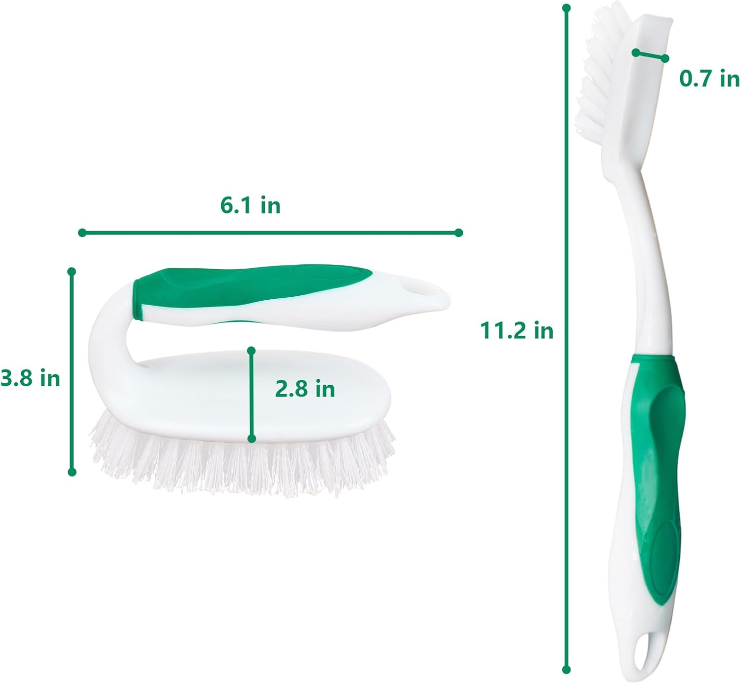 Scrub Brush Set, 4 Pack Deep Cleaning Brush Kit - 2 Scrub Brush, 2 Tile & Grout Brush with Built-in Scraper, Household Commercial Scrubber for Floor, Shower, Pool Wall, Tub Green