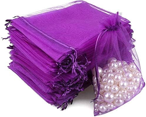 Purple Organza Bags 4x6 in, 100PCS Drawstring Organza Bags, Sheer Mesh Jewelry Pouches, Lavender Wedding Party Festival Gift Bag Candy Pouches for Mother's Day, Party Favors