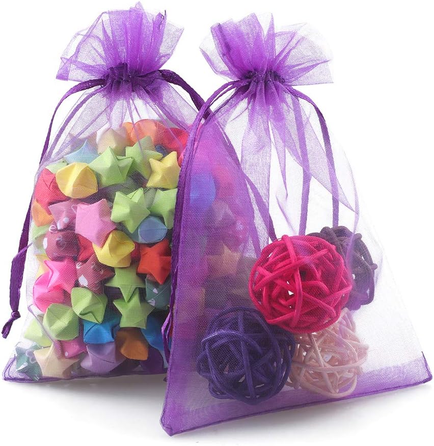 Purple Organza Bags 4x6 in, 100PCS Drawstring Organza Bags, Sheer Mesh Jewelry Pouches, Lavender Wedding Party Festival Gift Bag Candy Pouches for Mother's Day, Party Favors