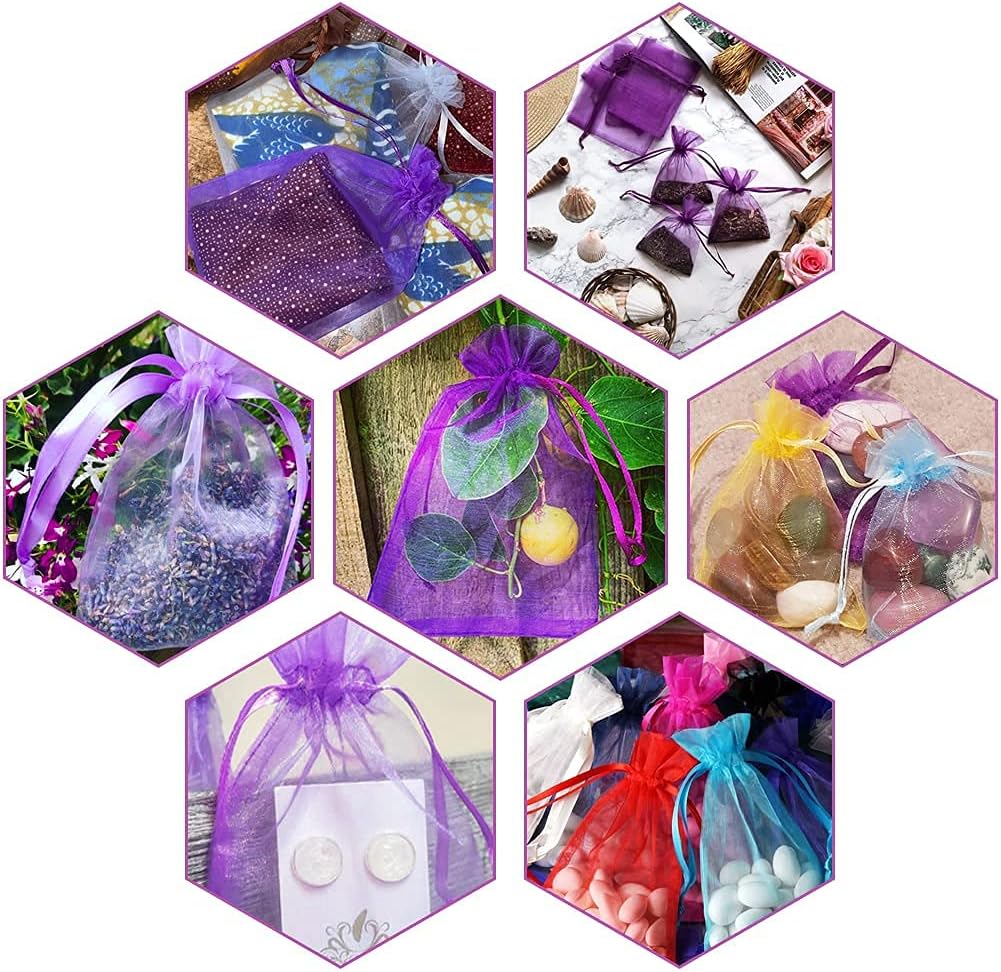 Purple Organza Bags 4x6 in, 100PCS Drawstring Organza Bags, Sheer Mesh Jewelry Pouches, Lavender Wedding Party Festival Gift Bag Candy Pouches for Mother's Day, Party Favors