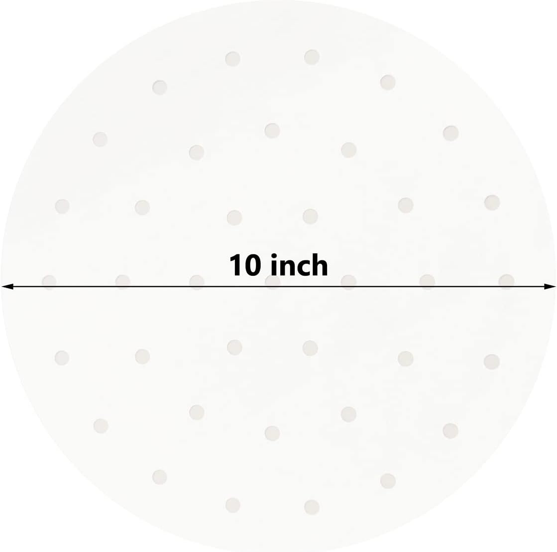 100 PCS Bamboo Steamer Liner, 10" Round Air Fryer Parchment Paper with Holes, White Anti-Stick Steamer Paper