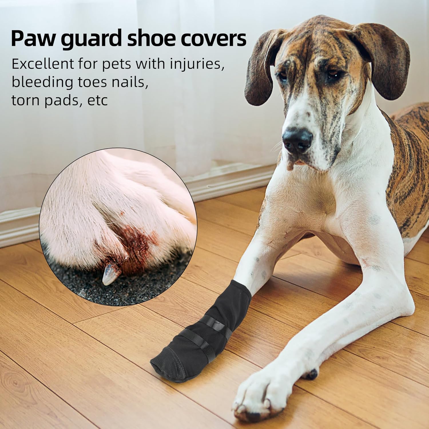 Dog Paw Wound Recovery Boot, Breathable Dog Bootie for Injured Paw, Anti-Slip Dog Shoe with Self-Adhesive Strap, Dog Paw Protector for Outdoor Walking & Keep Dogs from Licking Wounds M
