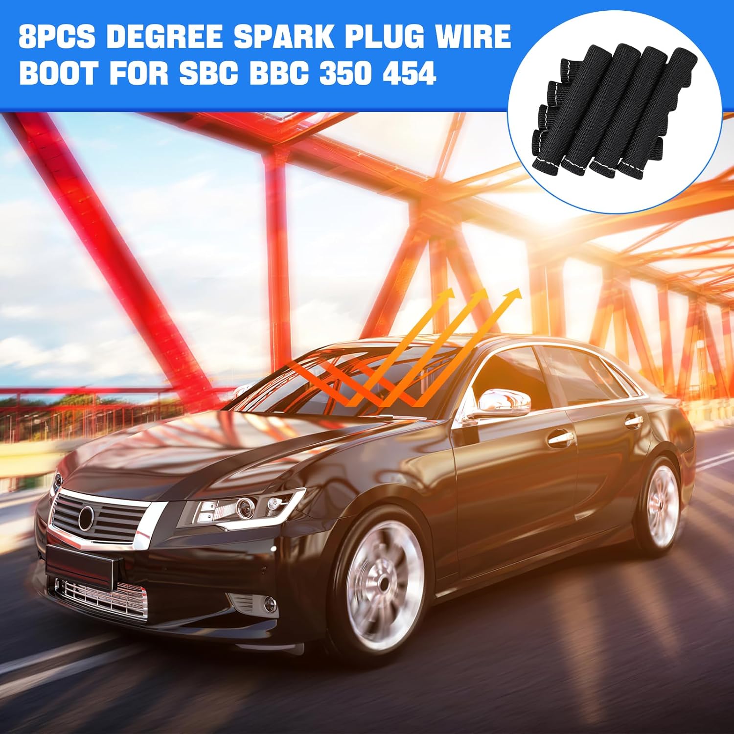 Spark Plug Wire Heat Shield Sleeve 2500° Spark Plug Boot Protector Boots Wrap for SBC BBC 350 454 8PCS Plug Wire Covers