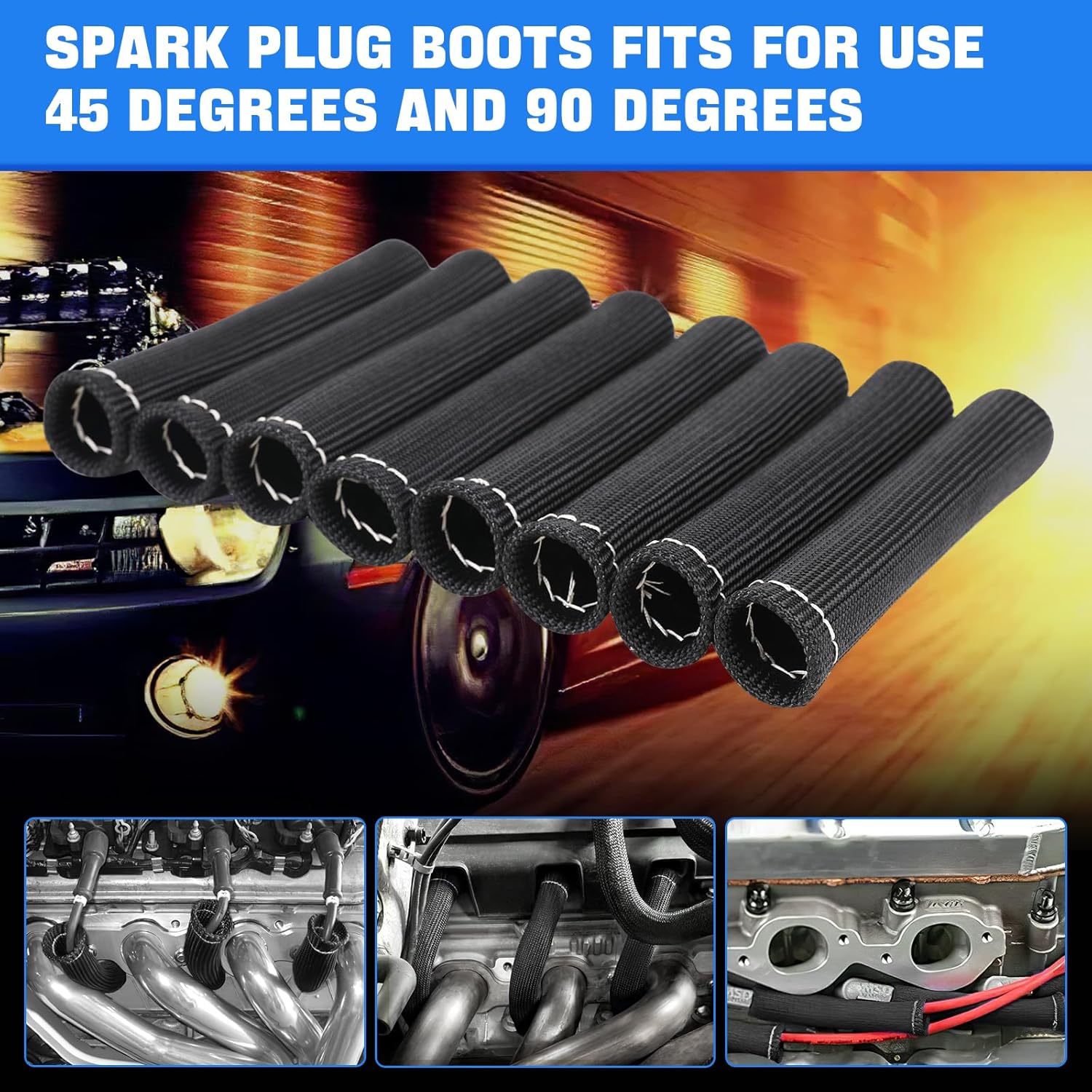 Spark Plug Wire Heat Shield Sleeve 2500° Spark Plug Boot Protector Boots Wrap for SBC BBC 350 454 8PCS Plug Wire Covers