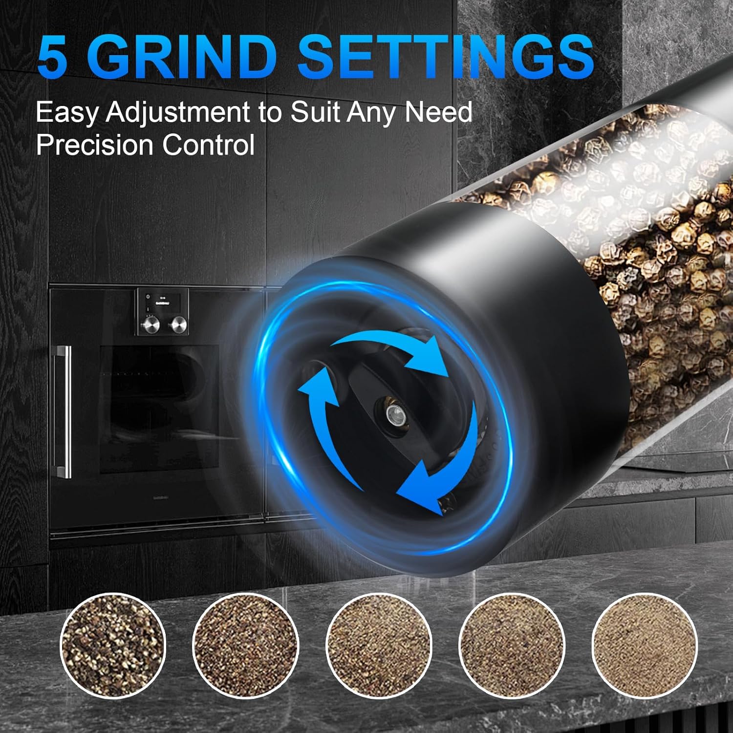 Electric Pepper or Salt Grinder,Adjustable Coarseness Salt & Pepper Mill,With LED Light,Easy to Clean,Battery Powered,One Handed Operation,Kitchen Essential 1 pack/black