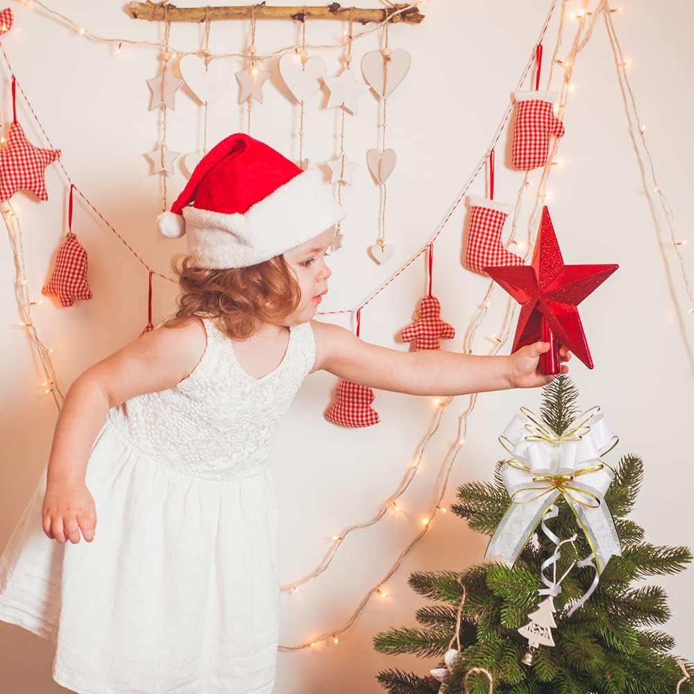 Pull Bows for Gift Wrapping, 15 PCS Large Gift Bow Bulk for Presents Package, Gift Baskets, Christmas, Wedding, and Party Decor White with Tulle & Gold line, 6 inches