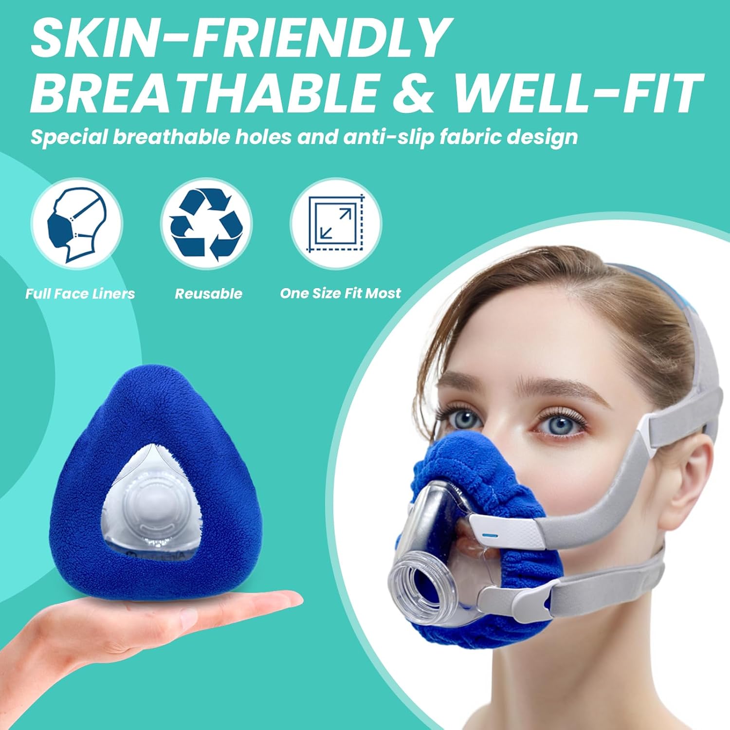 4-Pack Medium CPAP' Mask Liners Complitable for Resmed F20 Full Face Mask Cushions, Ultra-Soft Micro-Fleece Reduces Air Leaks & Pressure Marks, Reusable Mask Covers, Breathable for All-Night