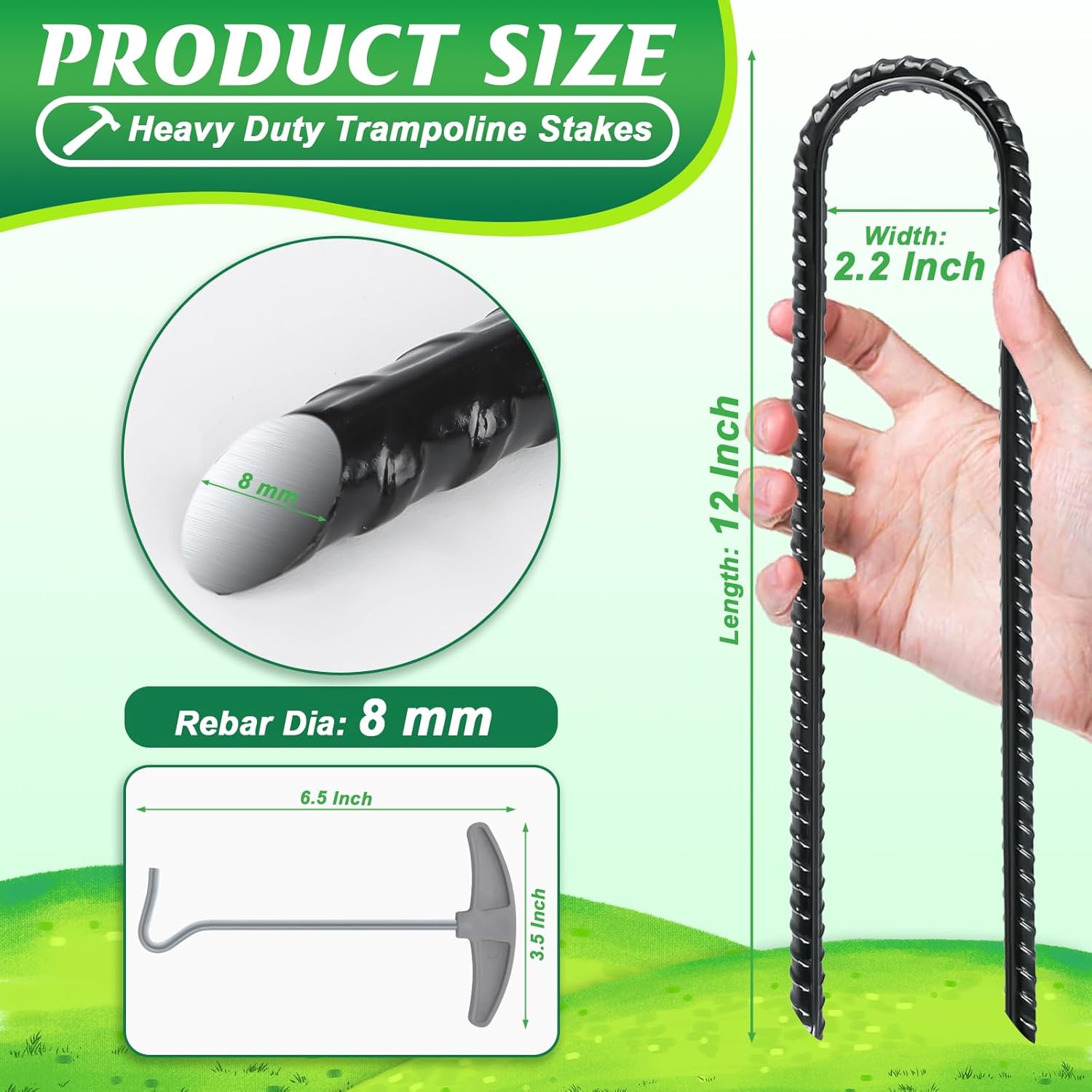 Trampolines Wind Stakes,Heavy Duty U Shaped Rebar Tent Stakes Ground Anchors Galvanized Steel Safety Trampoline Anchors for Camping Tents, Soccer Goals