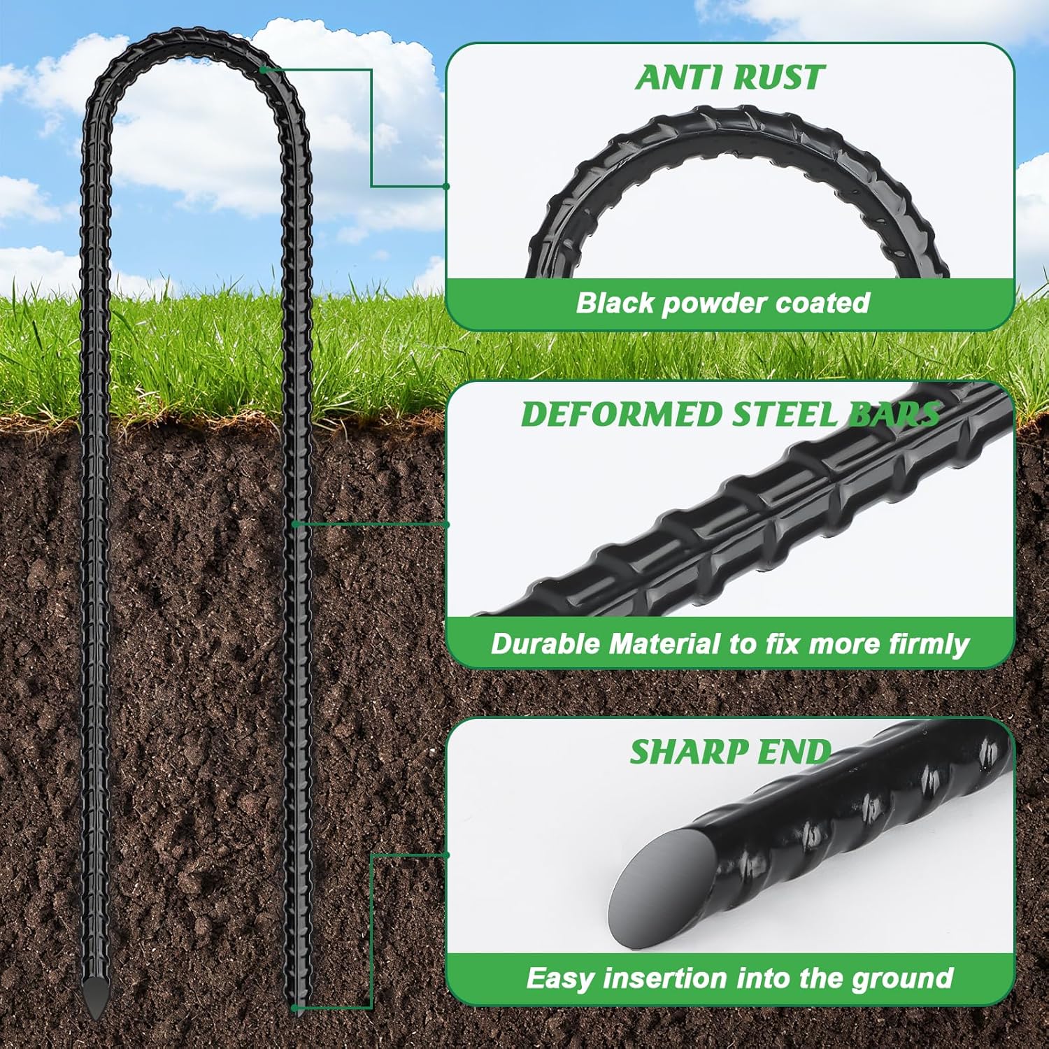 Trampolines Wind Stakes,Heavy Duty U Shaped Rebar Tent Stakes Ground Anchors Galvanized Steel Safety Trampoline Anchors for Camping Tents, Soccer Goals