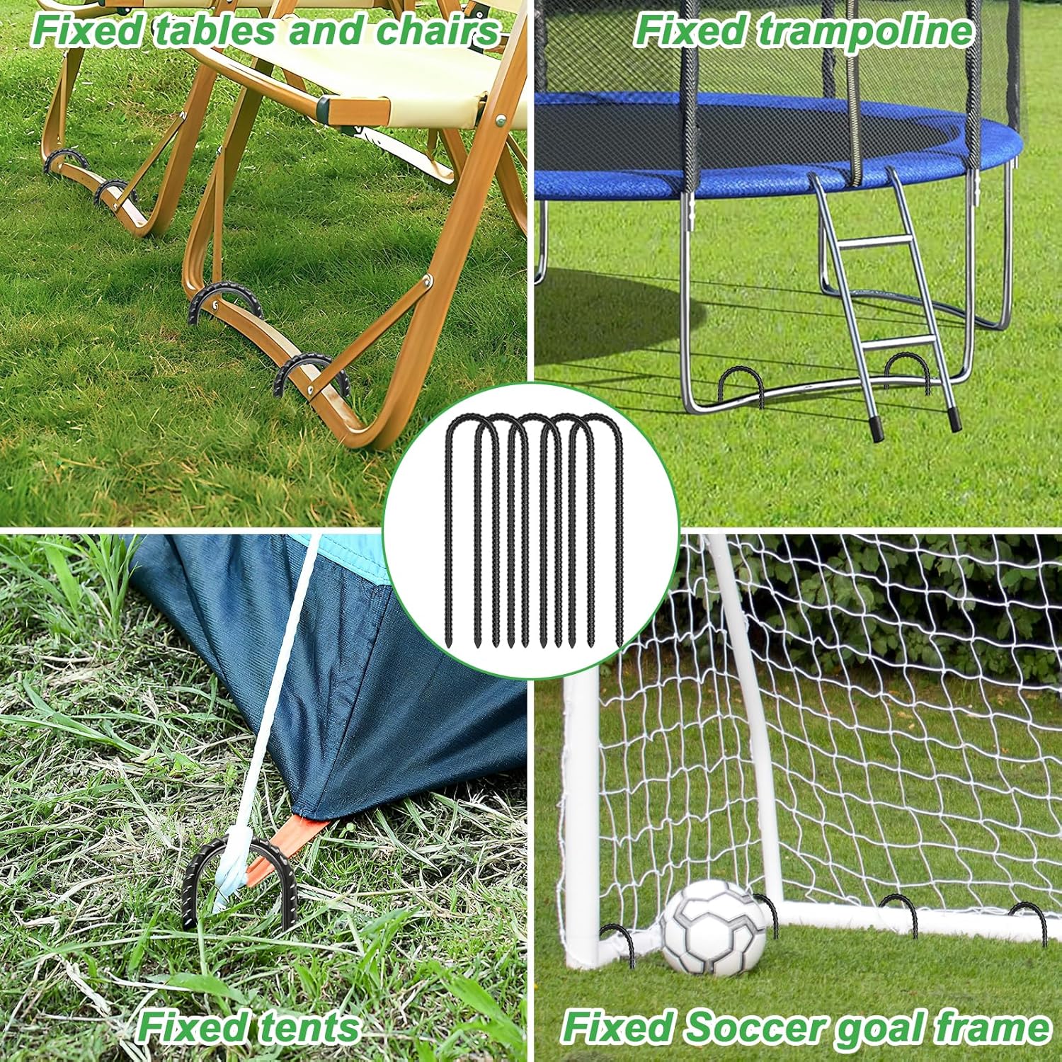 Trampolines Wind Stakes,Heavy Duty U Shaped Rebar Tent Stakes Ground Anchors Galvanized Steel Safety Trampoline Anchors for Camping Tents, Soccer Goals