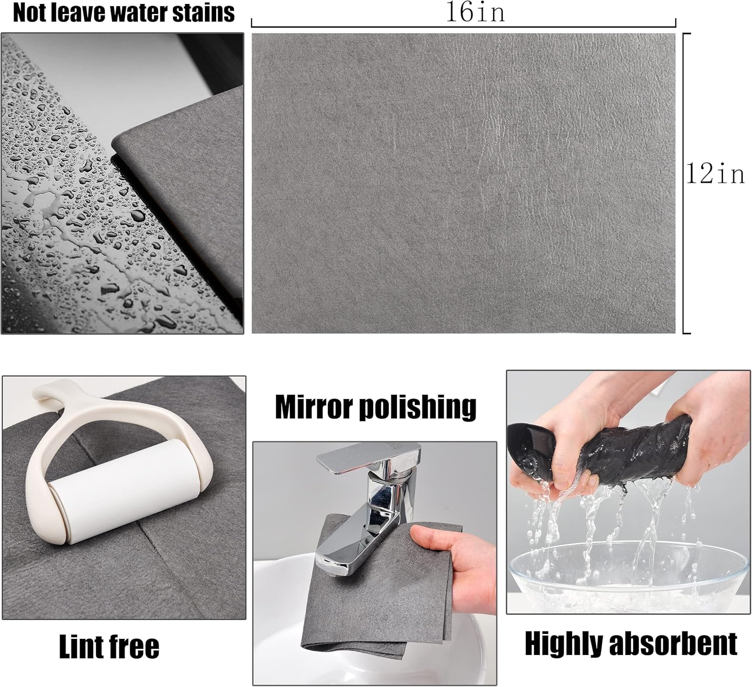 Thickened Magic Cleaning Cloth,Reusable Microfiber Cleaning Cloth.Lint Free Cloth for Home,Window,Mirror Glass and Cars. 12" x 16",5 Pack