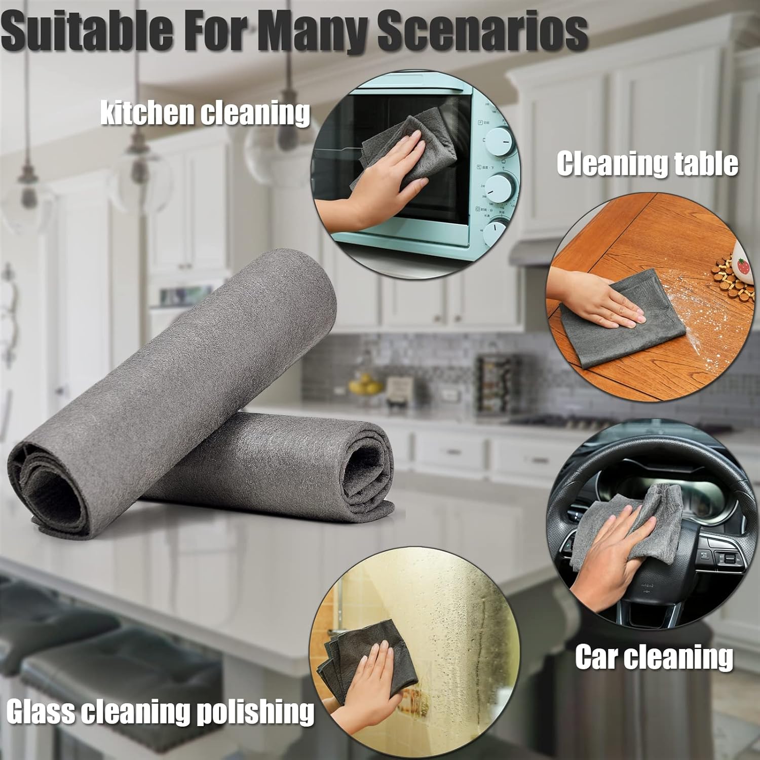 Thickened Magic Cleaning Cloth,Reusable Microfiber Cleaning Cloth.Lint Free Cloth for Home,Window,Mirror Glass and Cars. 12" x 16",5 Pack