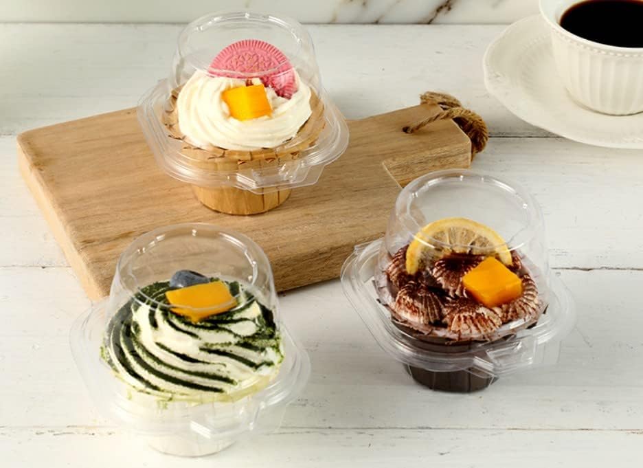 50 Pcs Cupcake Boxes Plastic Individual Cupcake Containers Single Cupcake Carrier with Connected Airtight Dome Lid for Party