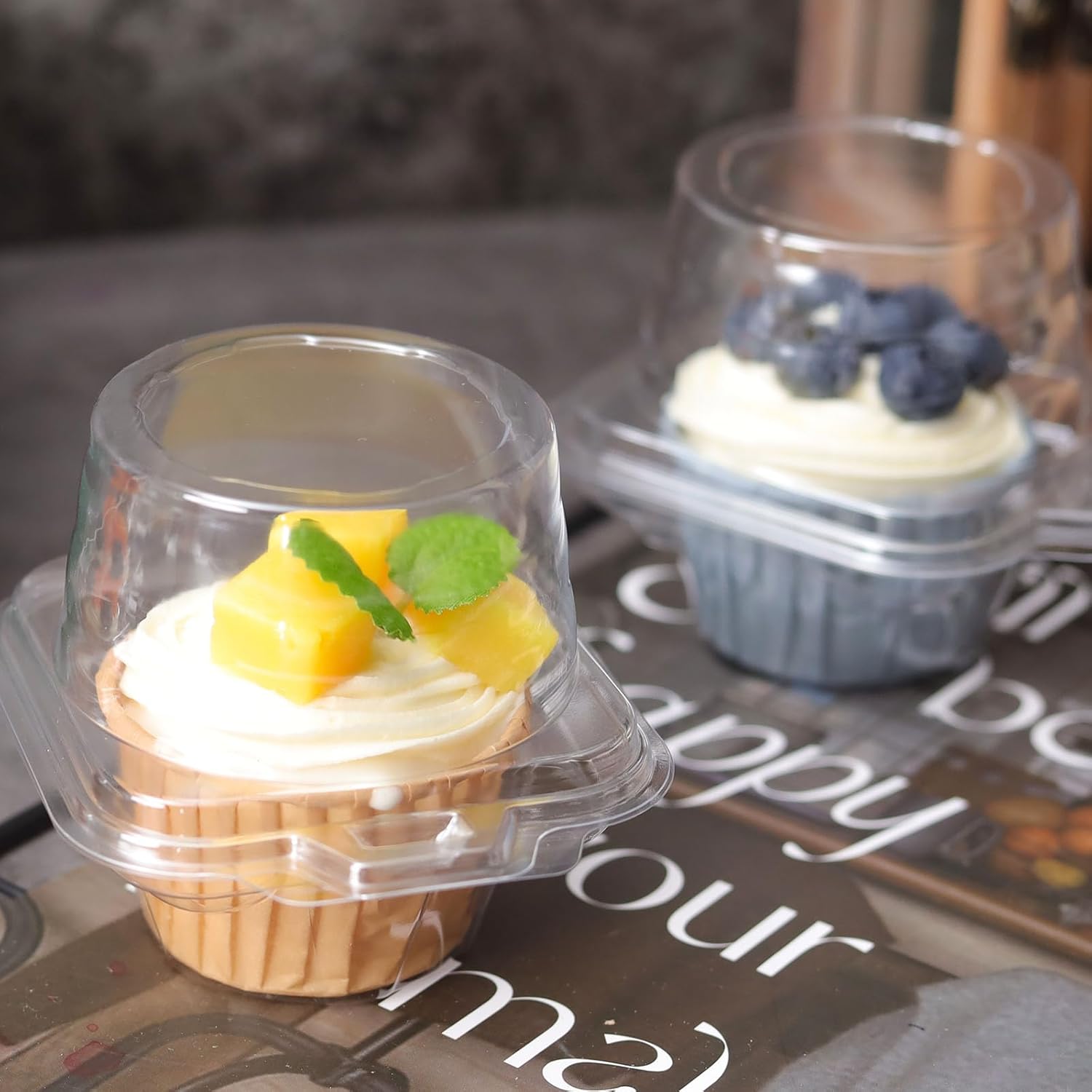 50 Pcs Cupcake Boxes Plastic Individual Cupcake Containers Single Cupcake Carrier with Connected Airtight Dome Lid for Party