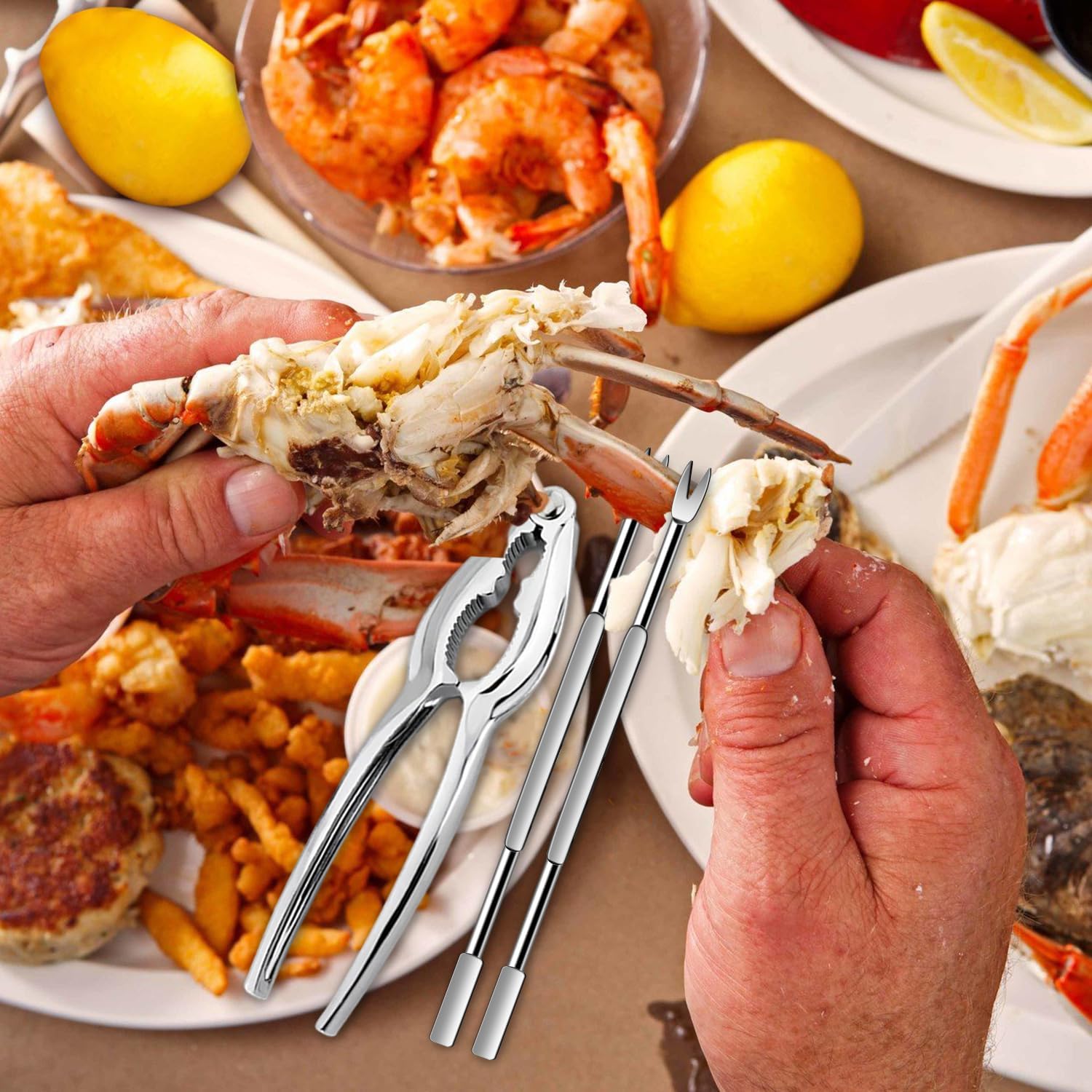 8 Pcs Lobster Crackers and Picks Set, Crab Leg Cracker Tools, Stainless Steel Seafood Crackers & Forks Nut Cracker Set for Eating Stake Support
