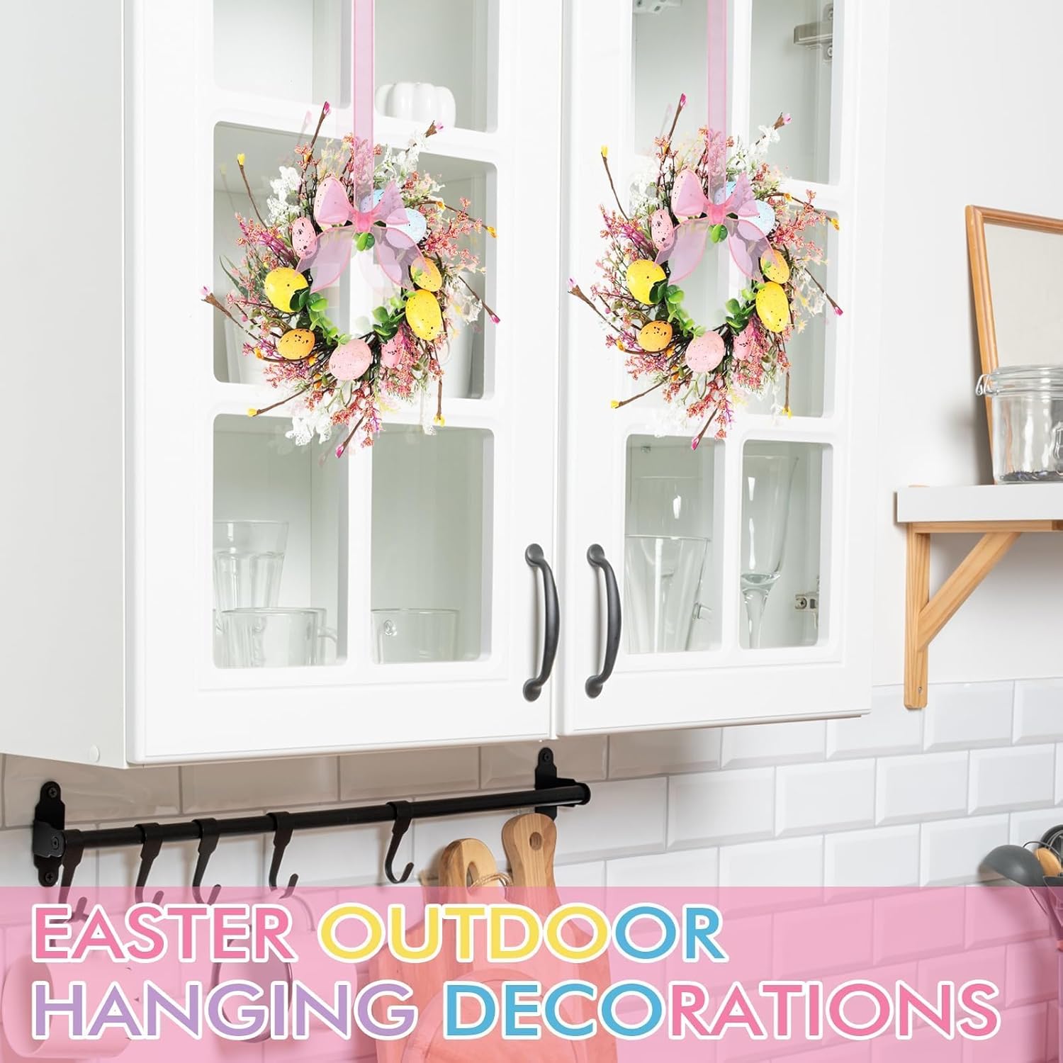 6 Pcs Easter Egg Candle Rings Wreaths Mini Artificial Spring Easter Egg Berry Wreath for Front Door Hanging Kitchen Cabinet Wreath with Ribbon for Porch Wall Window Farmhouse Decor