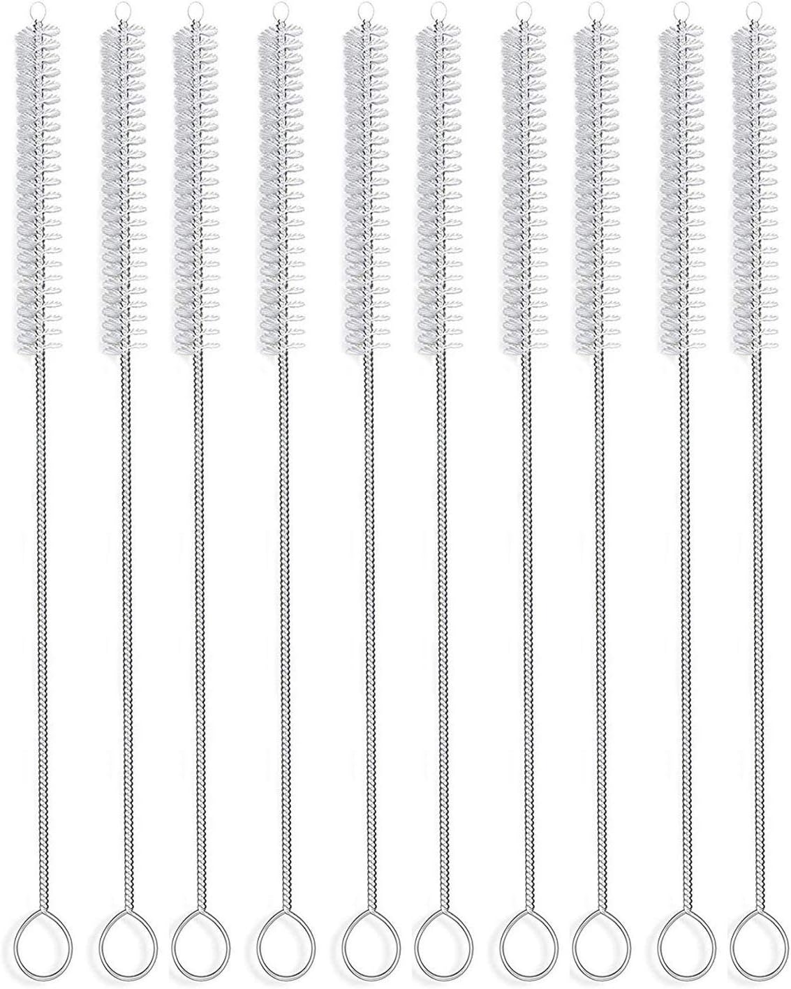 12 Inch Extra Long Straw Brush Cleaner 10 Pack , Flexible Nylon Tube Cleaning Brushes with 0.4 Inch Bristle Head, Rust-Proof Stainless Steel Wire for Reusable Tumbler Straws, Pet Fountains & Pipes