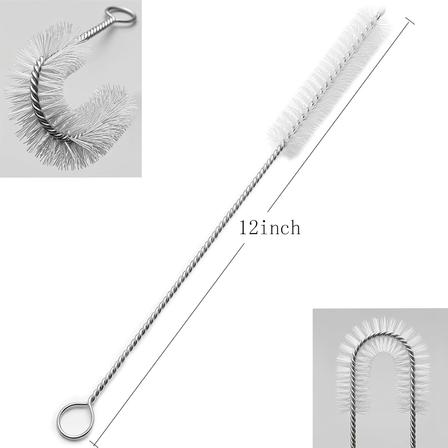 12 Inch Extra Long Straw Brush Cleaner 10 Pack , Flexible Nylon Tube Cleaning Brushes with 0.4 Inch Bristle Head, Rust-Proof Stainless Steel Wire for Reusable Tumbler Straws, Pet Fountains & Pipes