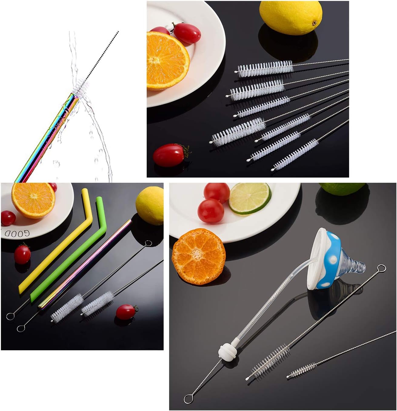 12 Inch Extra Long Straw Brush Cleaner 10 Pack , Flexible Nylon Tube Cleaning Brushes with 0.4 Inch Bristle Head, Rust-Proof Stainless Steel Wire for Reusable Tumbler Straws, Pet Fountains & Pipes