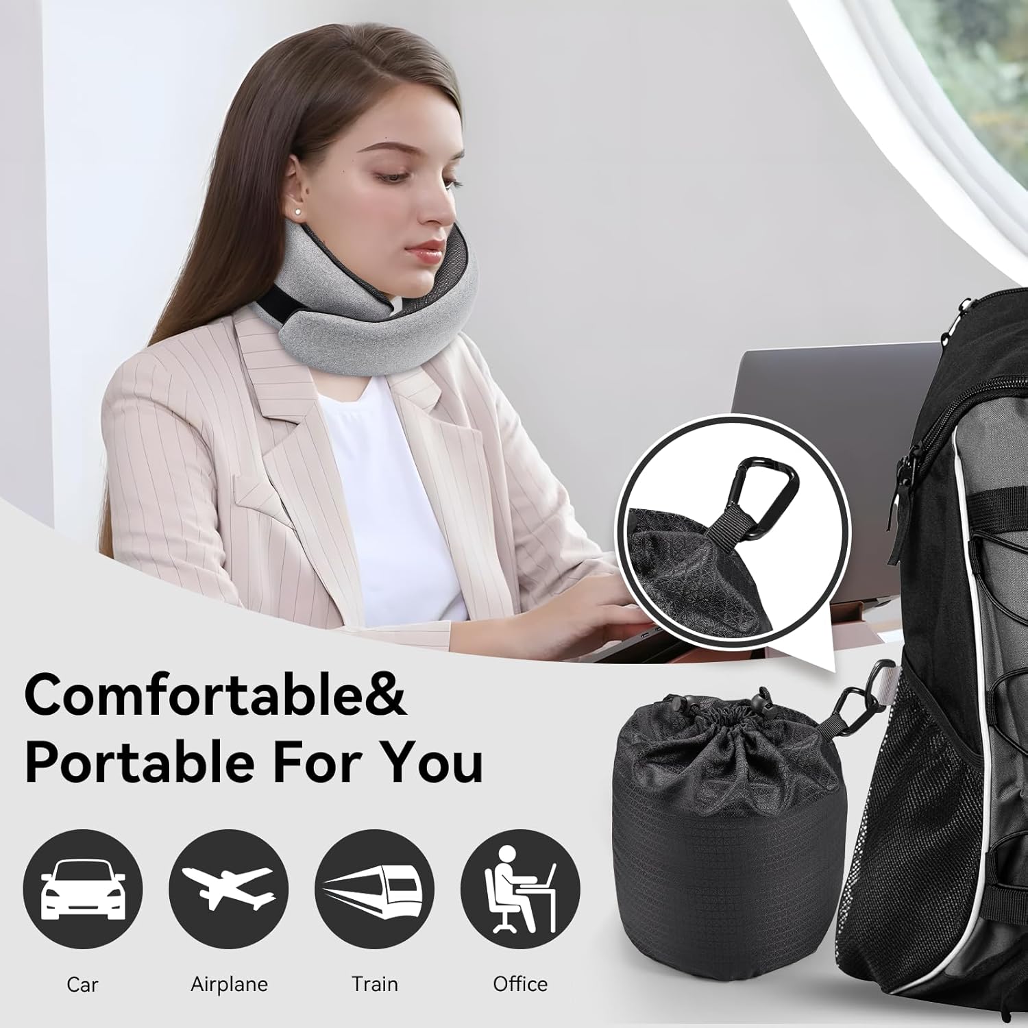 Travel Pillow, 100% Pure Memory Foam Neck Pillow for Airplanes, Comfortable Breathable Cover, Travel Essentials for Plane, Car, Train and Home, Gray
