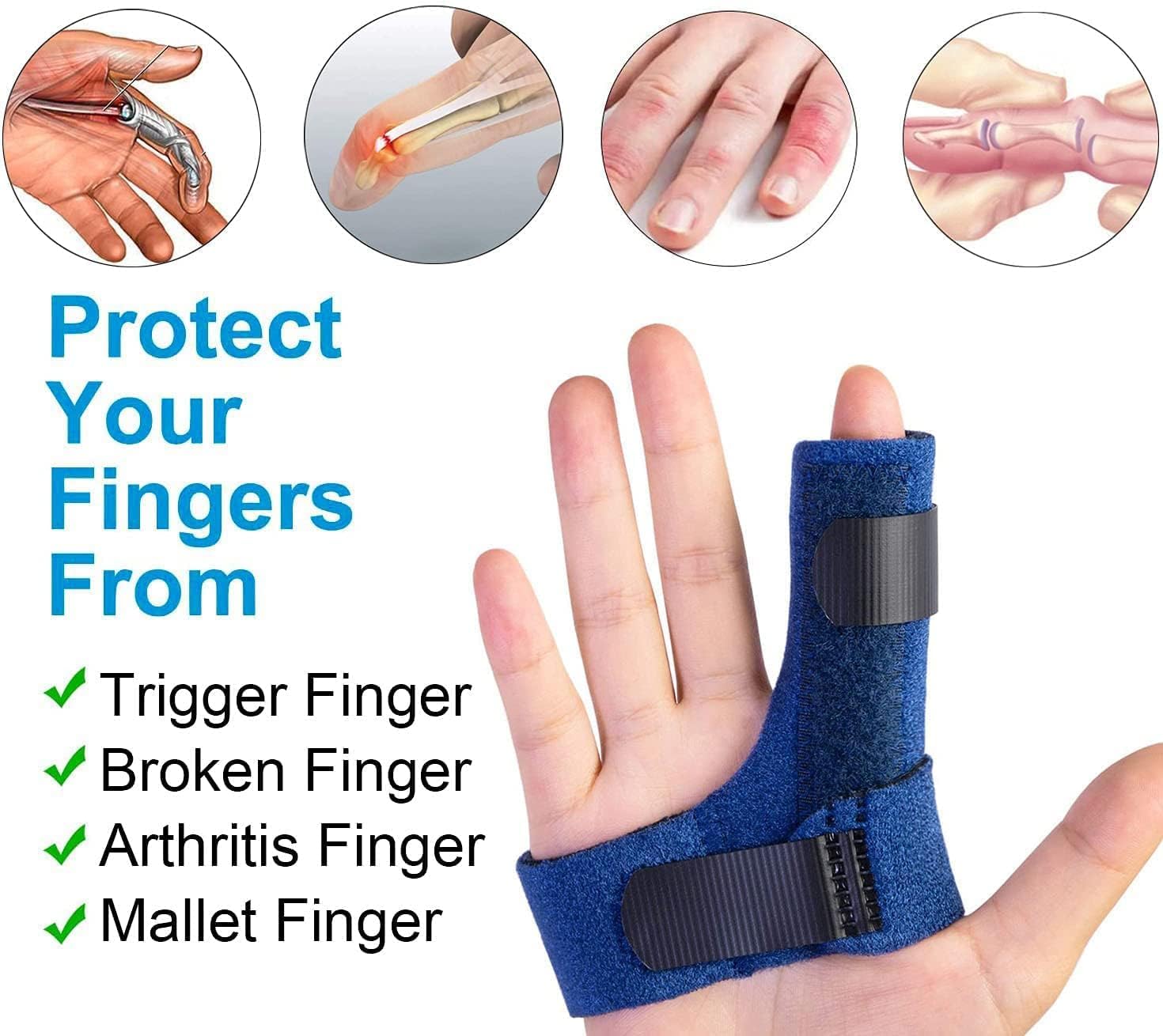 Finger Brace, Trigger Finger Splint for Index Middle Ring Pinky Finger Arthritis Pain, Tendon Injury, Broken Mallet Finger Stabilizer Supports for Dislocated Knuckle Immobilizer Wrap for