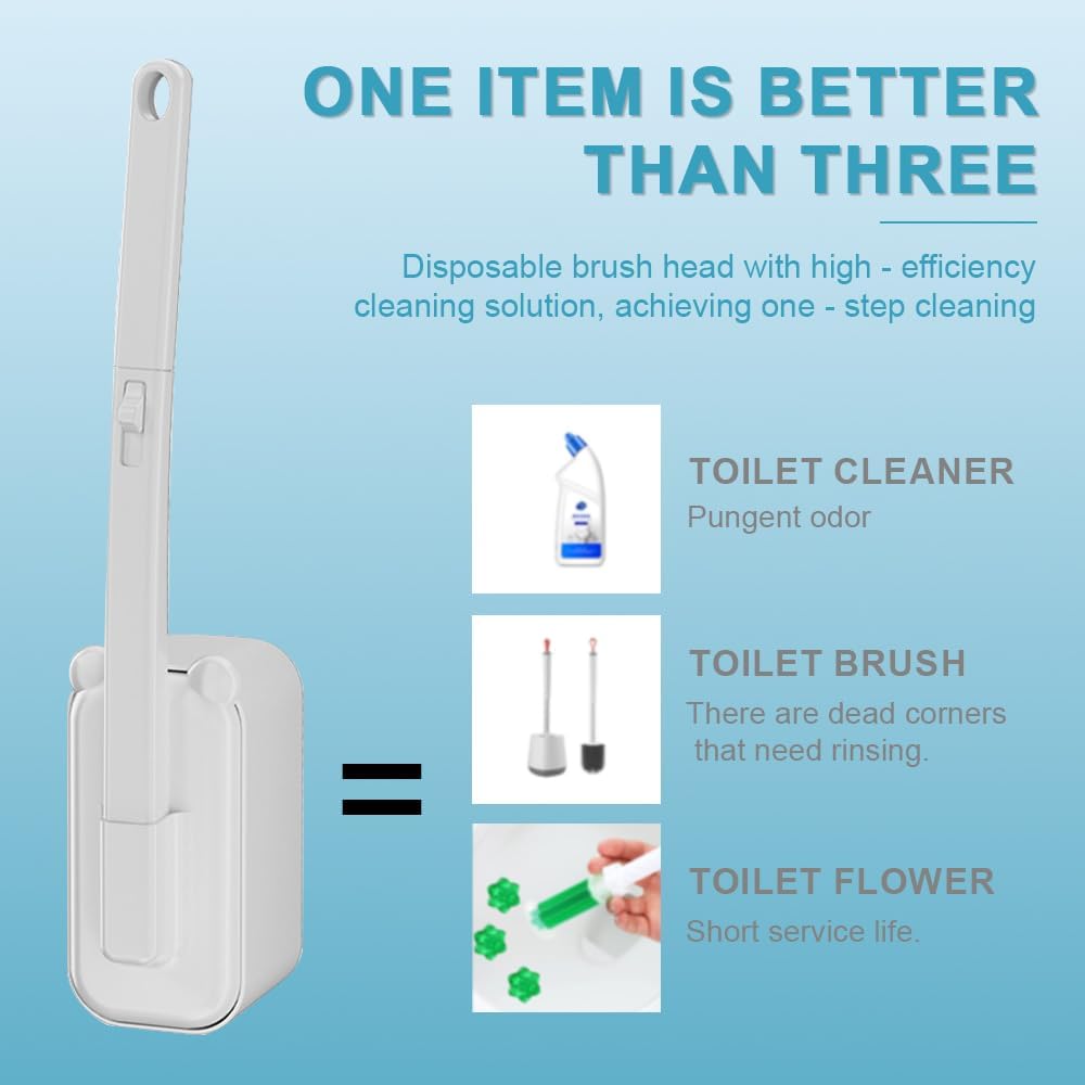 Disposable Toilet Brush with 48 Refills,Toilet Cleaning Supplies,Toilet Wand Brush Starter Kit,Wall Mounted Toilet Bowl Cleaner Brush with Holder for Bathroom Deep Cleaning & Hygiene White