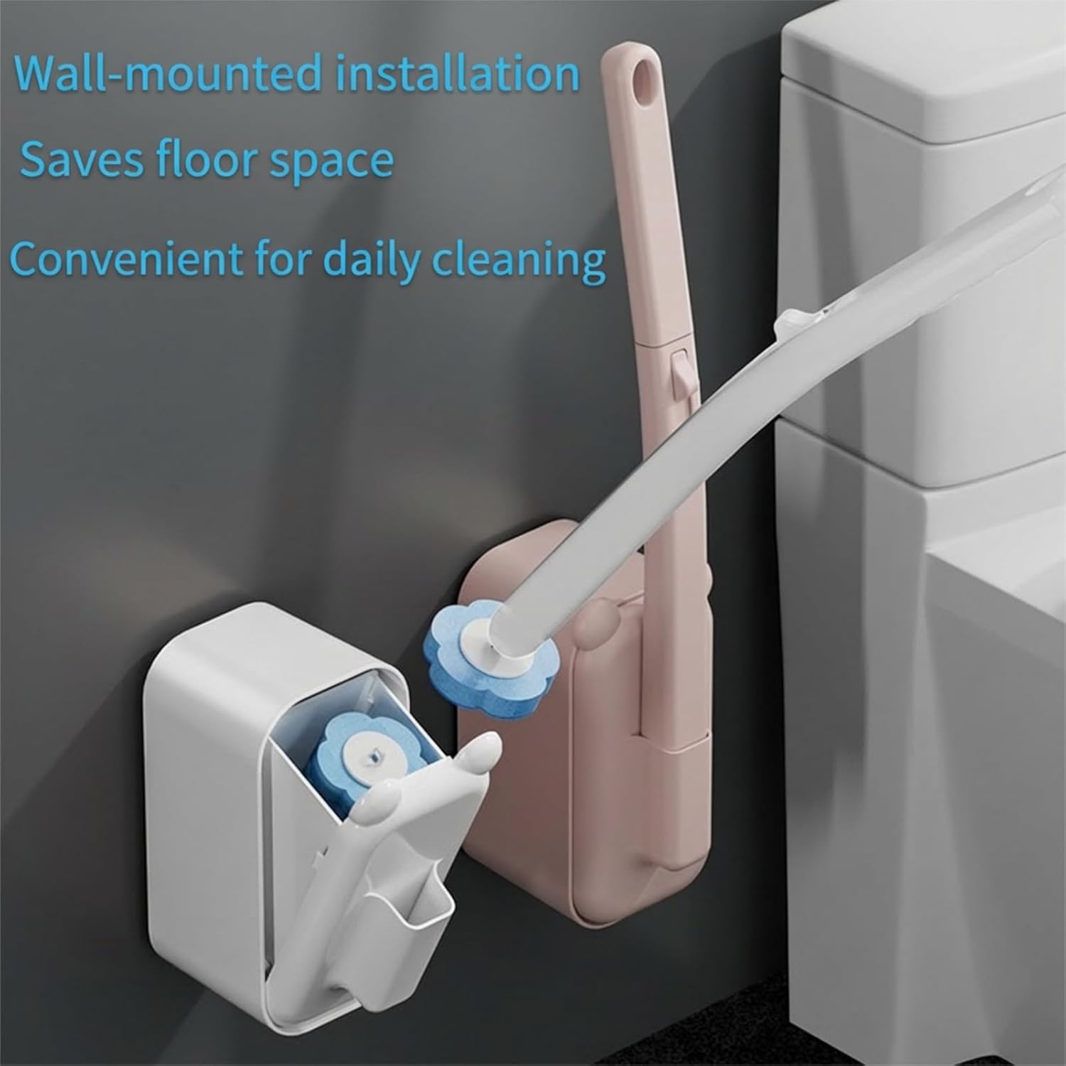 Disposable Toilet Brush with 48 Refills,Toilet Cleaning Supplies,Toilet Wand Brush Starter Kit,Wall Mounted Toilet Bowl Cleaner Brush with Holder for Bathroom Deep Cleaning & Hygiene White