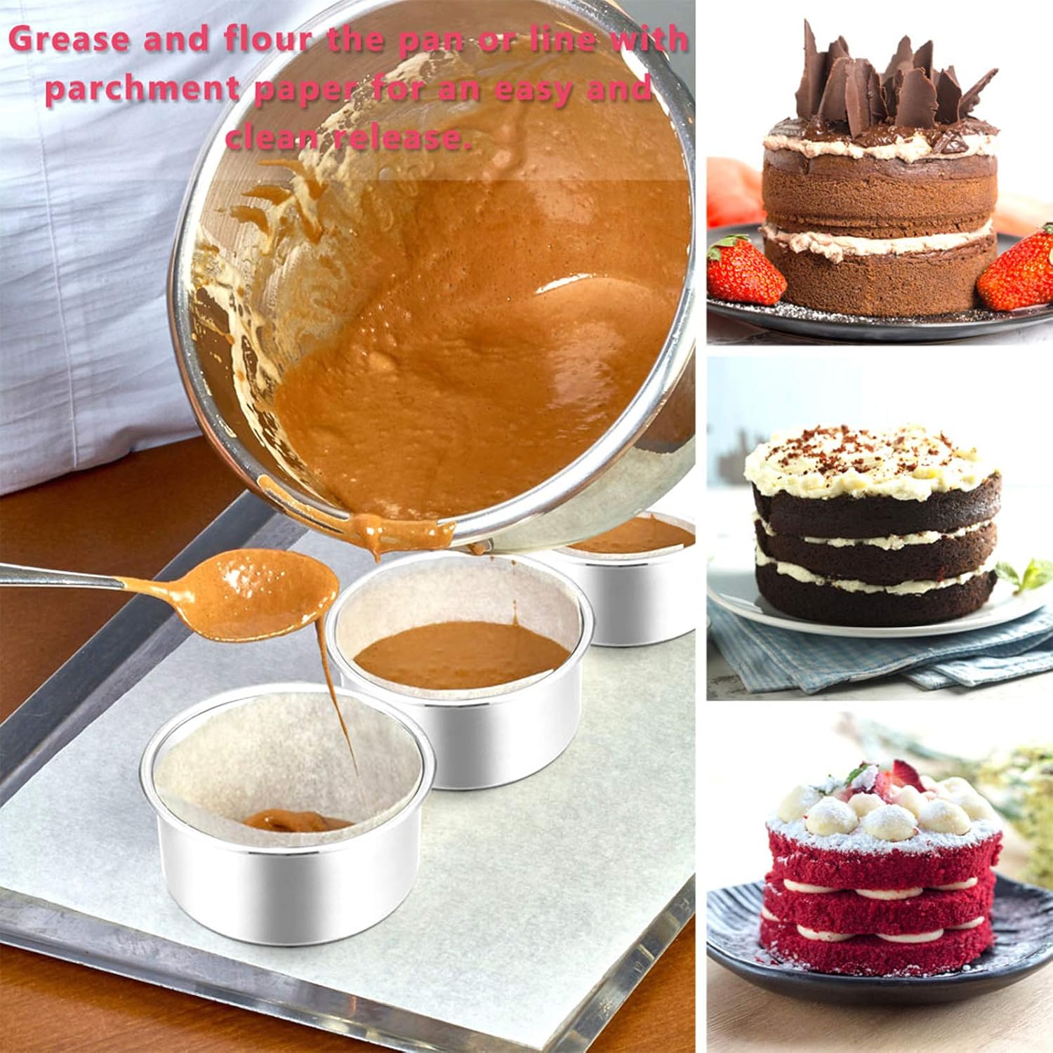 4 Inch Small Cake Pan Set of 3, Stainless Steel Mini Round Smash Cake Baking Pans, Non-Toxic & Healthy, Mirror Finish & Dishwasher Safe
