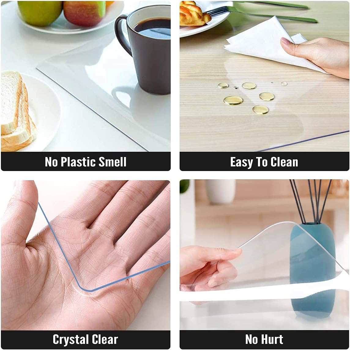 Clear Table Protector 24 x 48 Inch - 2mm Thick Plastic Table Cover, Clear Table Cover Protector Rectangle, Waterproof PVC Desk Mat for Coffee Table, Writing Desk, Dining Room, Dresser