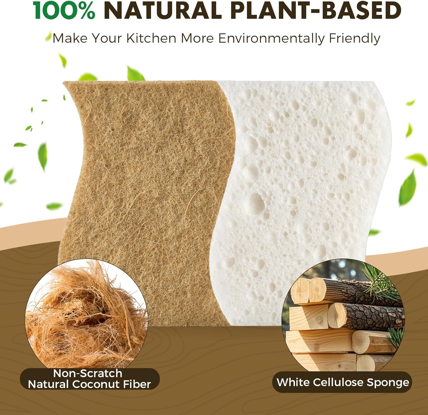 12 Pack Natural Biodegradable Kitchen Non Scratch Sponges,Compostable Plant Based Coconut Cellulose Sponge,Eco Friendly Reusable Dish Scrubber Sponge for Pots, Pans & Household Cleaning