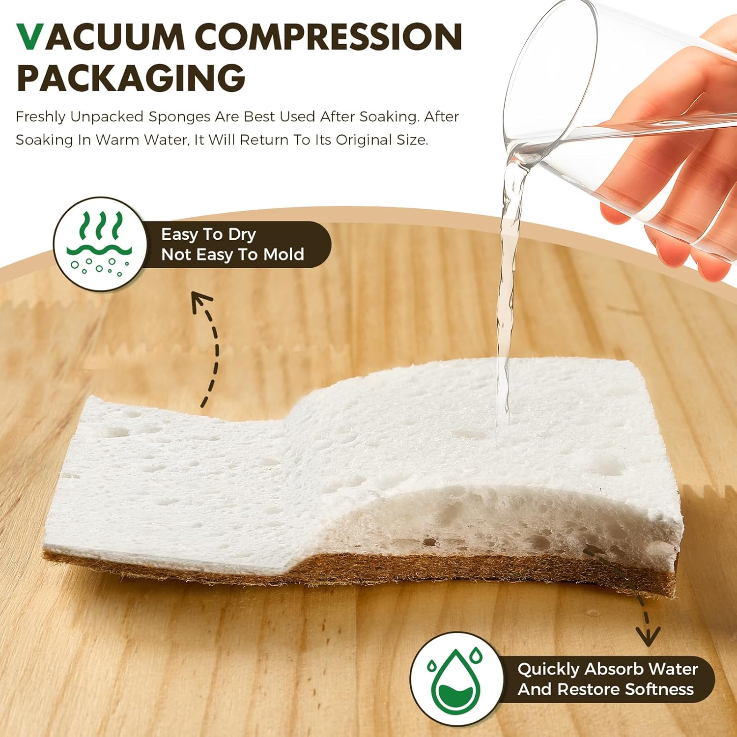 12 Pack Natural Biodegradable Kitchen Non Scratch Sponges,Compostable Plant Based Coconut Cellulose Sponge,Eco Friendly Reusable Dish Scrubber Sponge for Pots, Pans & Household Cleaning