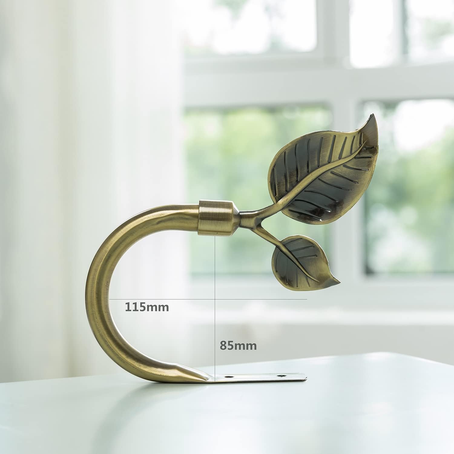 Leaf Shaped Curtain Tieback Holdbacks 2pcs, Handmade Metal Curtain Side Holders for Wall, Curtain Hook Pull Backs for Drapes Window Decoration Antique Brass