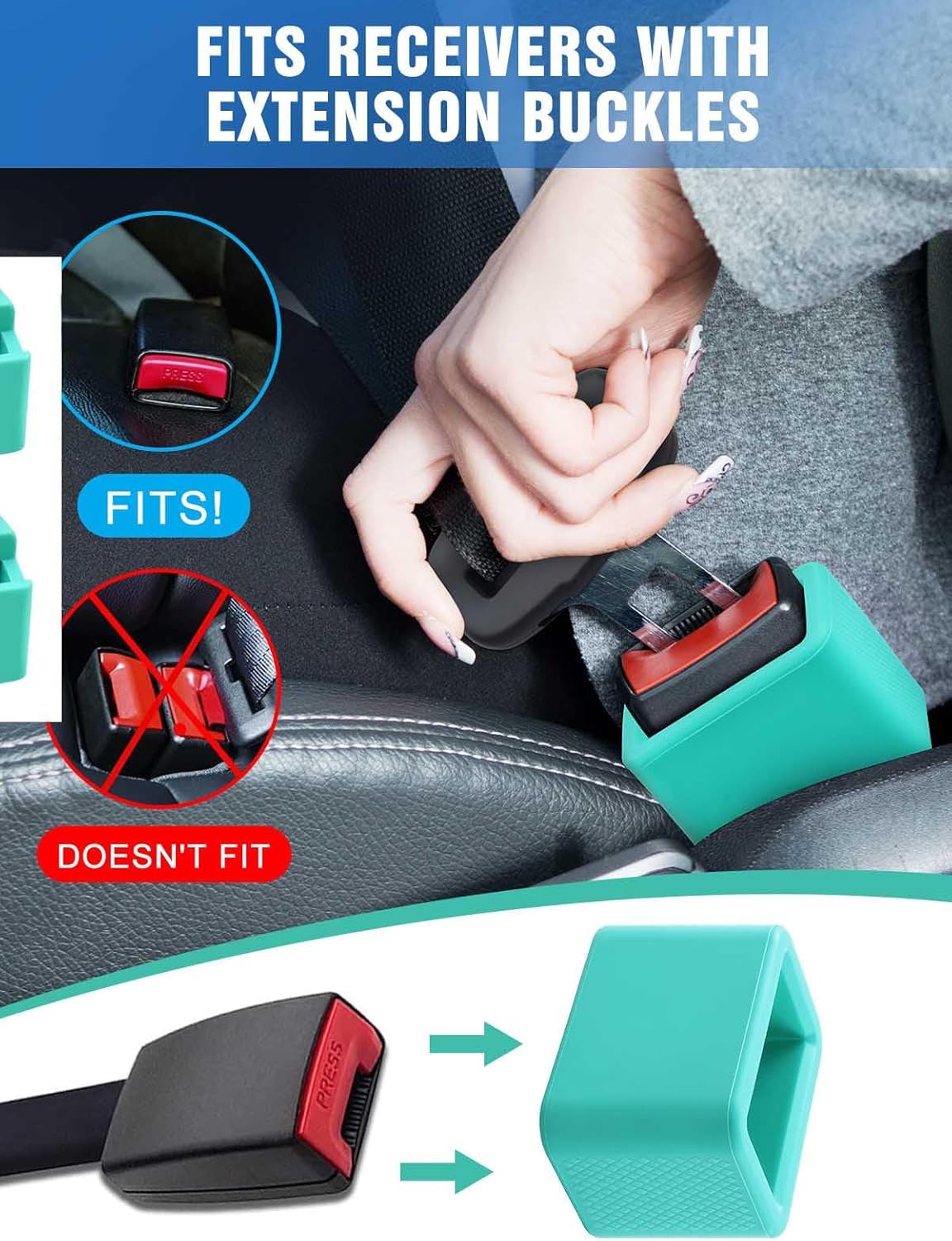 2 PCS Seat Belt Buckle Holder, Silicone Seatbelt Buckle Booster to Makes Receptacle Stand Upright for Easy Access Mint Green