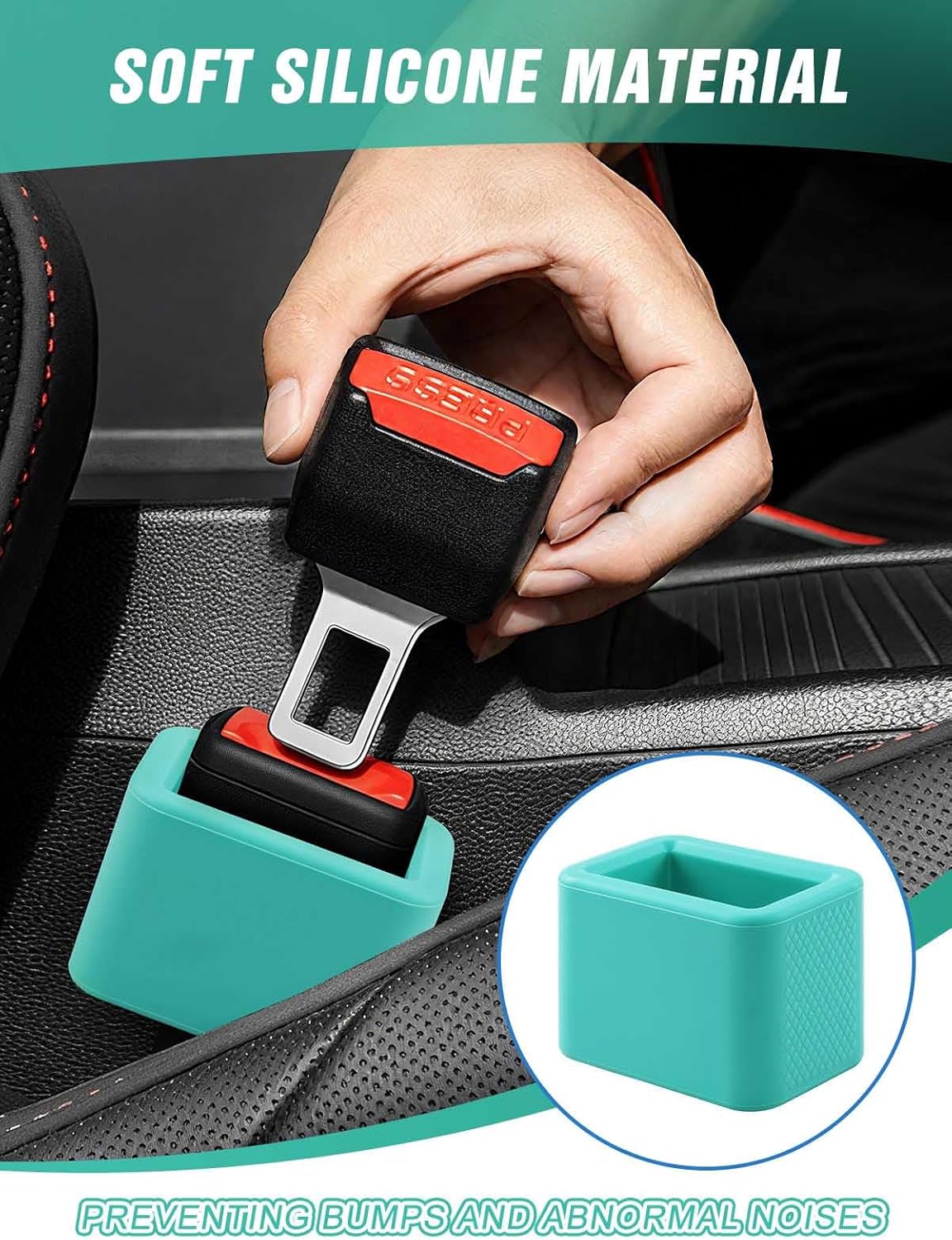 2 PCS Seat Belt Buckle Holder, Silicone Seatbelt Buckle Booster to Makes Receptacle Stand Upright for Easy Access Mint Green