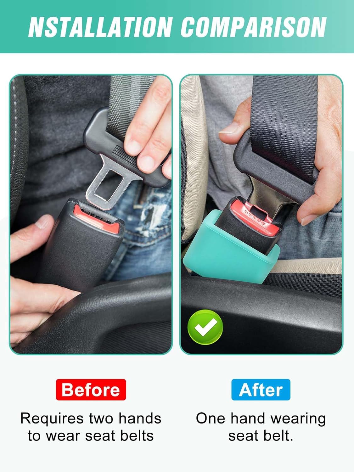 2 PCS Seat Belt Buckle Holder, Silicone Seatbelt Buckle Booster to Makes Receptacle Stand Upright for Easy Access Mint Green