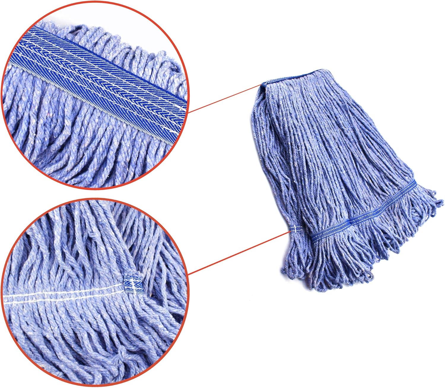 String Mop Heads Replacement Heavy Duty Commercial Grade Blue Cotton Looped End Wet Industrial Cleaning Mop Head Refills 4, Medium