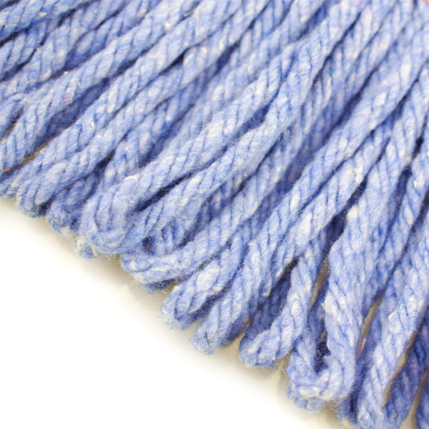 String Mop Heads Replacement Heavy Duty Commercial Grade Blue Cotton Looped End Wet Industrial Cleaning Mop Head Refills 4, Medium