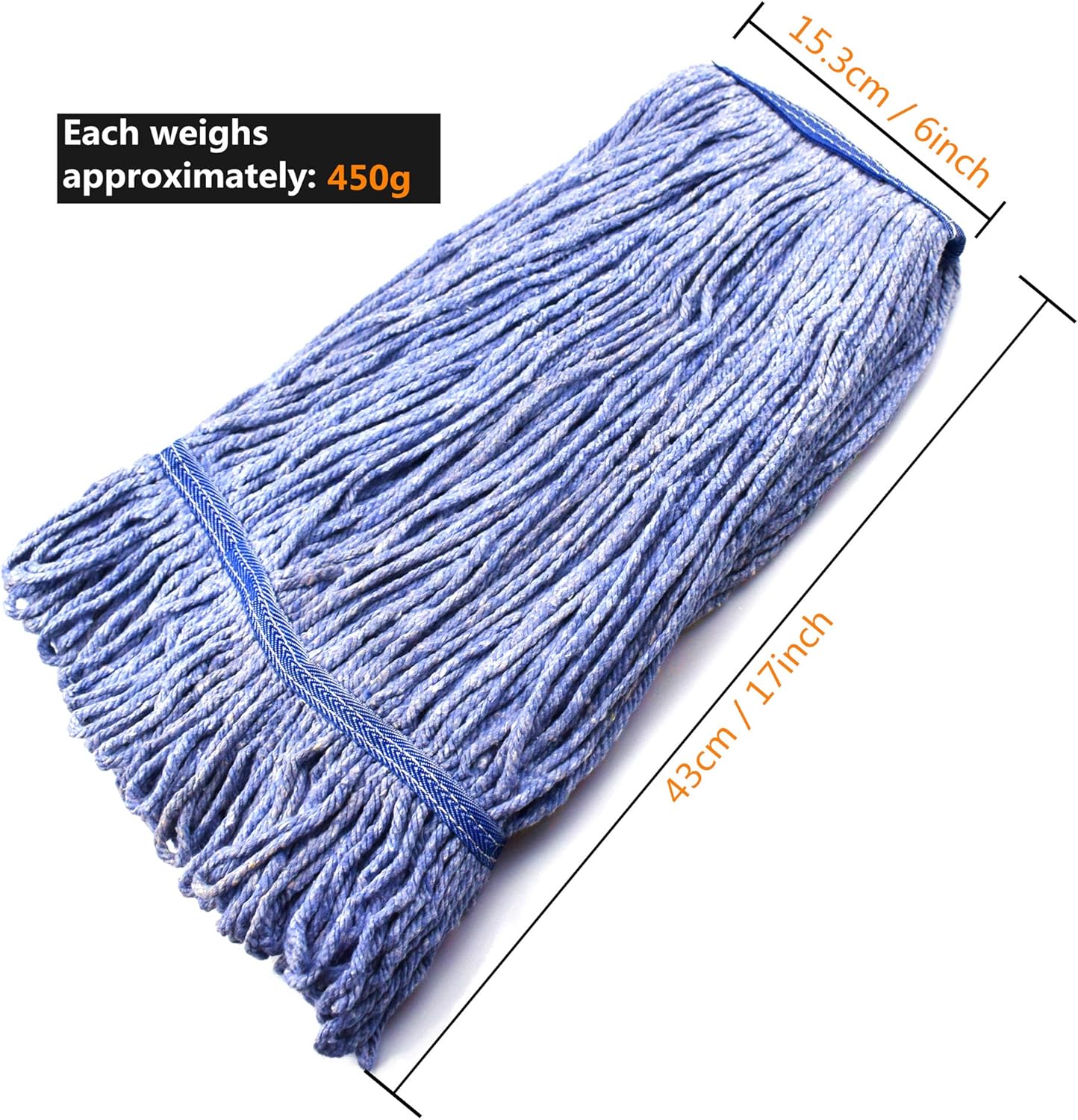 String Mop Heads Replacement Heavy Duty Commercial Grade Blue Cotton Looped End Wet Industrial Cleaning Mop Head Refills 4, Medium