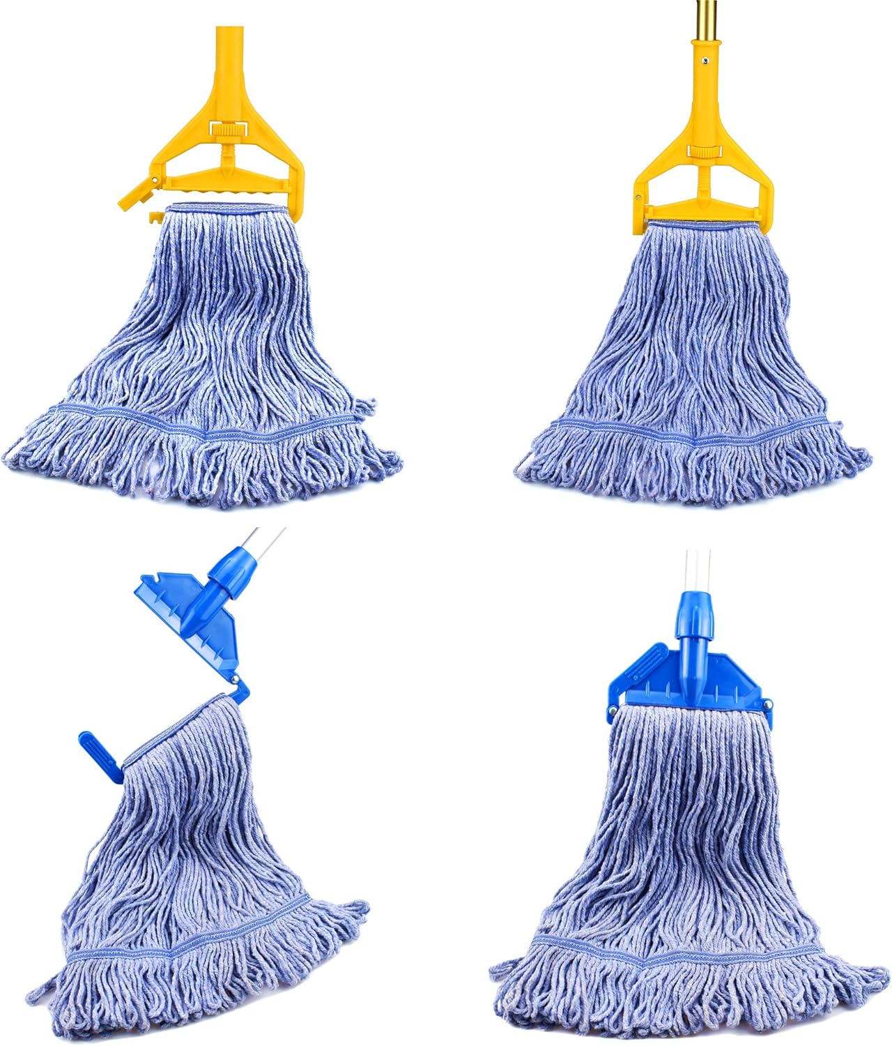 String Mop Heads Replacement Heavy Duty Commercial Grade Blue Cotton Looped End Wet Industrial Cleaning Mop Head Refills 4, Medium
