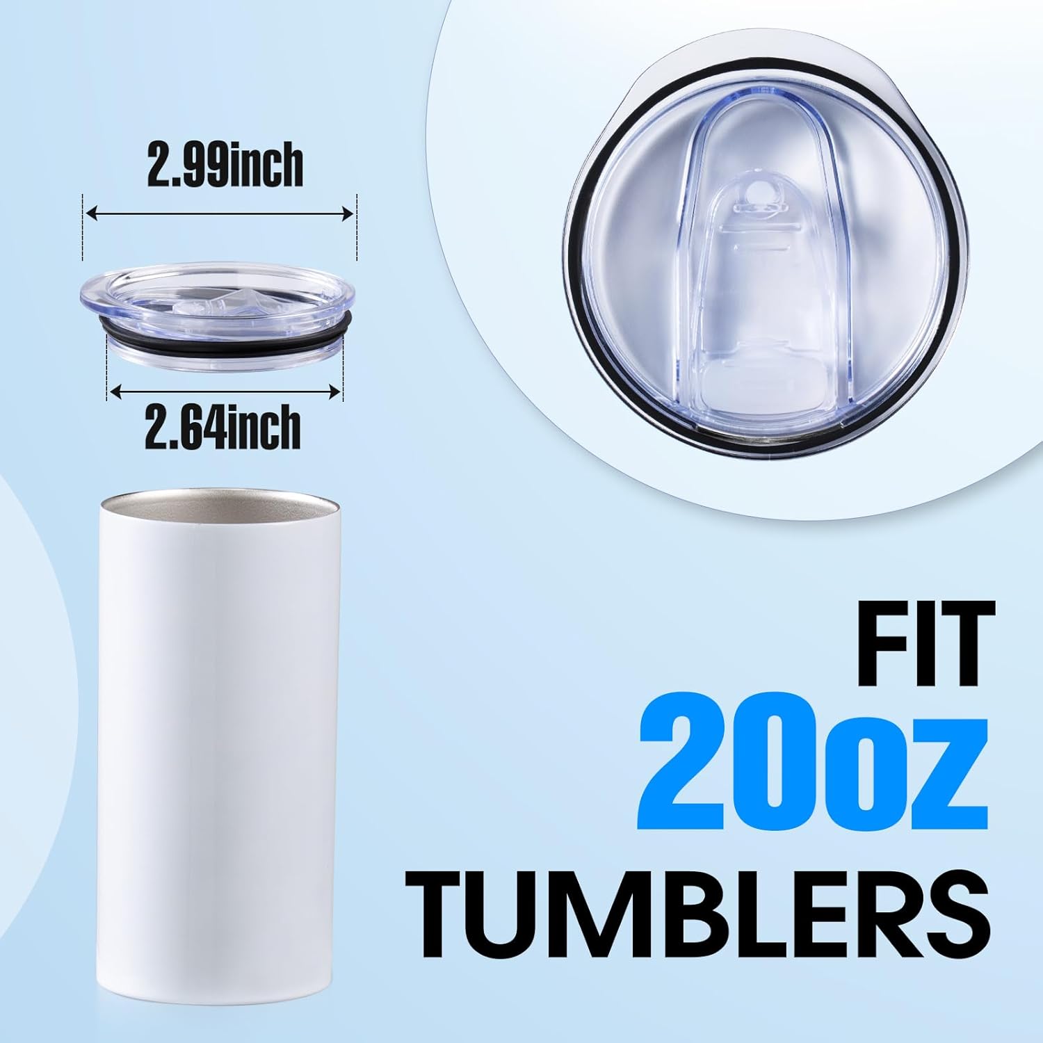 3 Pack 20oz Skinny Straight Body Stainless Steel Tumbler Replacement Lid，Spill Proof Splash Resistant Silicon Sliding cover for 2.76inch mouth，Straw Friendly for work, travel and Daily Life