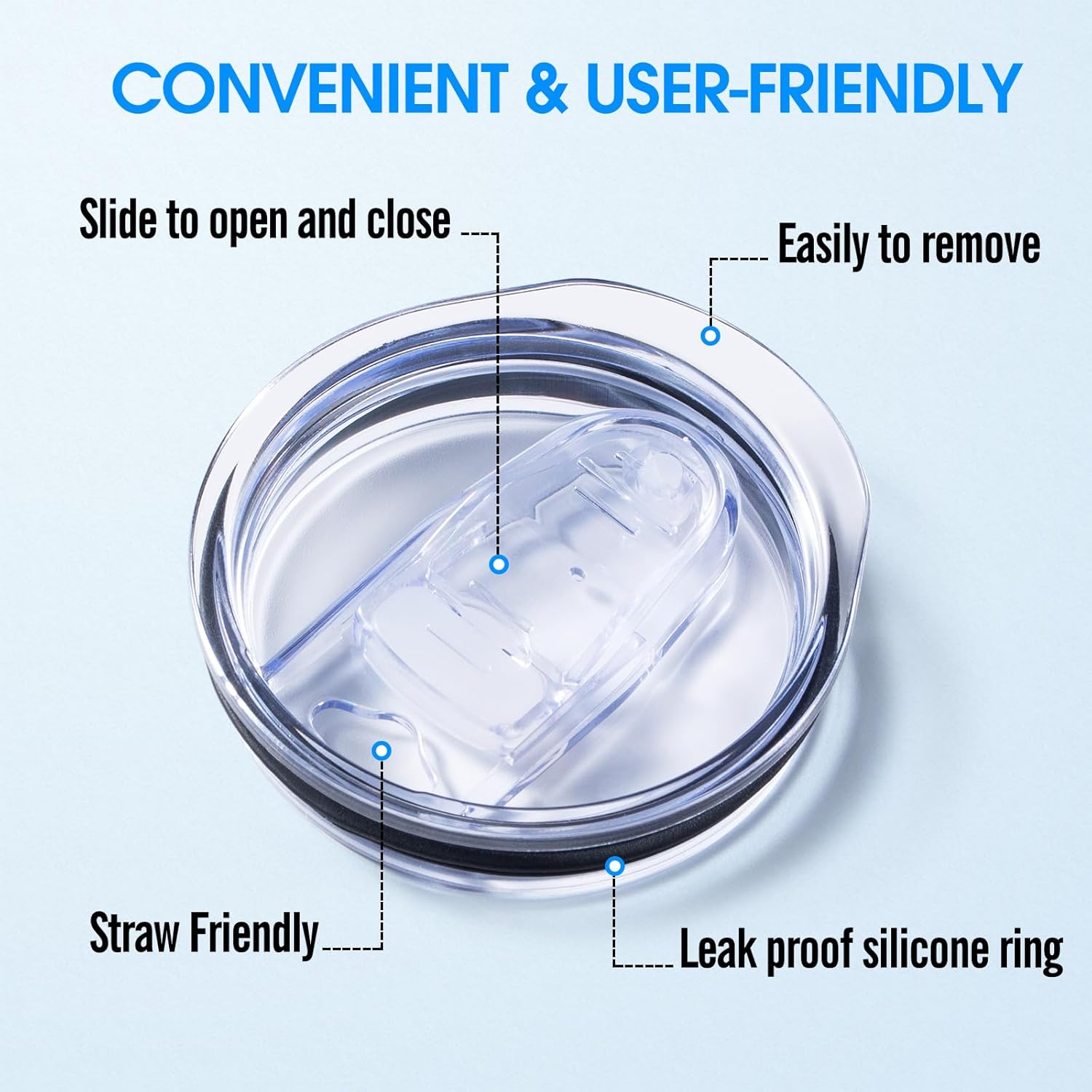 3 Pack 20oz Skinny Straight Body Stainless Steel Tumbler Replacement Lid，Spill Proof Splash Resistant Silicon Sliding cover for 2.76inch mouth，Straw Friendly for work, travel and Daily Life