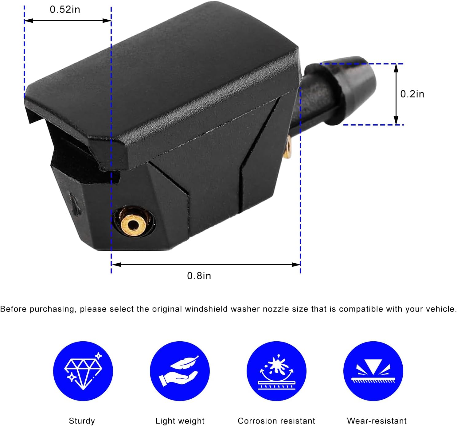 4 PCS Front Windshield Washer Nozzles, 4 Holes Car Windshield Washer Wiper Arm Sprayer, Auto Left Right Windshield Washer Squirter Nozzle Replacement, Universal Vehicle Accessories 4 PCS