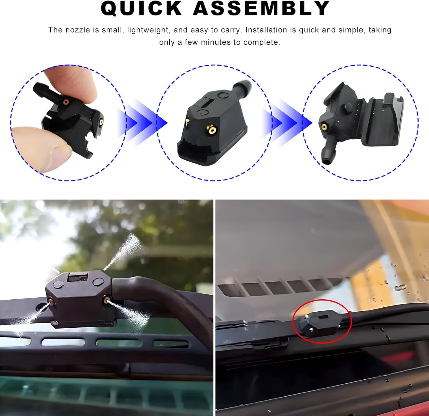4 PCS Front Windshield Washer Nozzles, 4 Holes Car Windshield Washer Wiper Arm Sprayer, Auto Left Right Windshield Washer Squirter Nozzle Replacement, Universal Vehicle Accessories 4 PCS