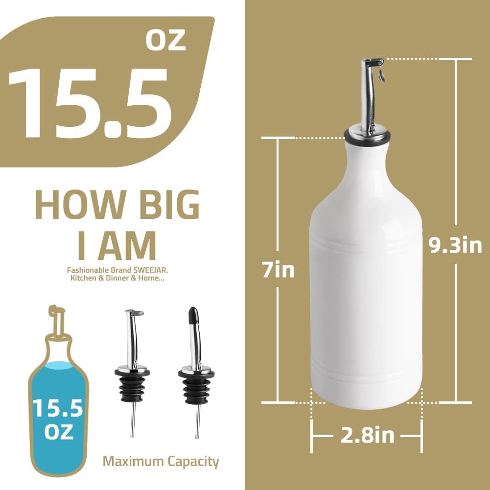 Ceramic Olive Oil Dispenser Bottle, Opaque Oil Cruet Protects Oil to Reduce Oxidation, Suitable for Storage Oil, Vinegar, Coffee Syrups & Other Liquids, Pack of 1, 15.5 Fl Oz White