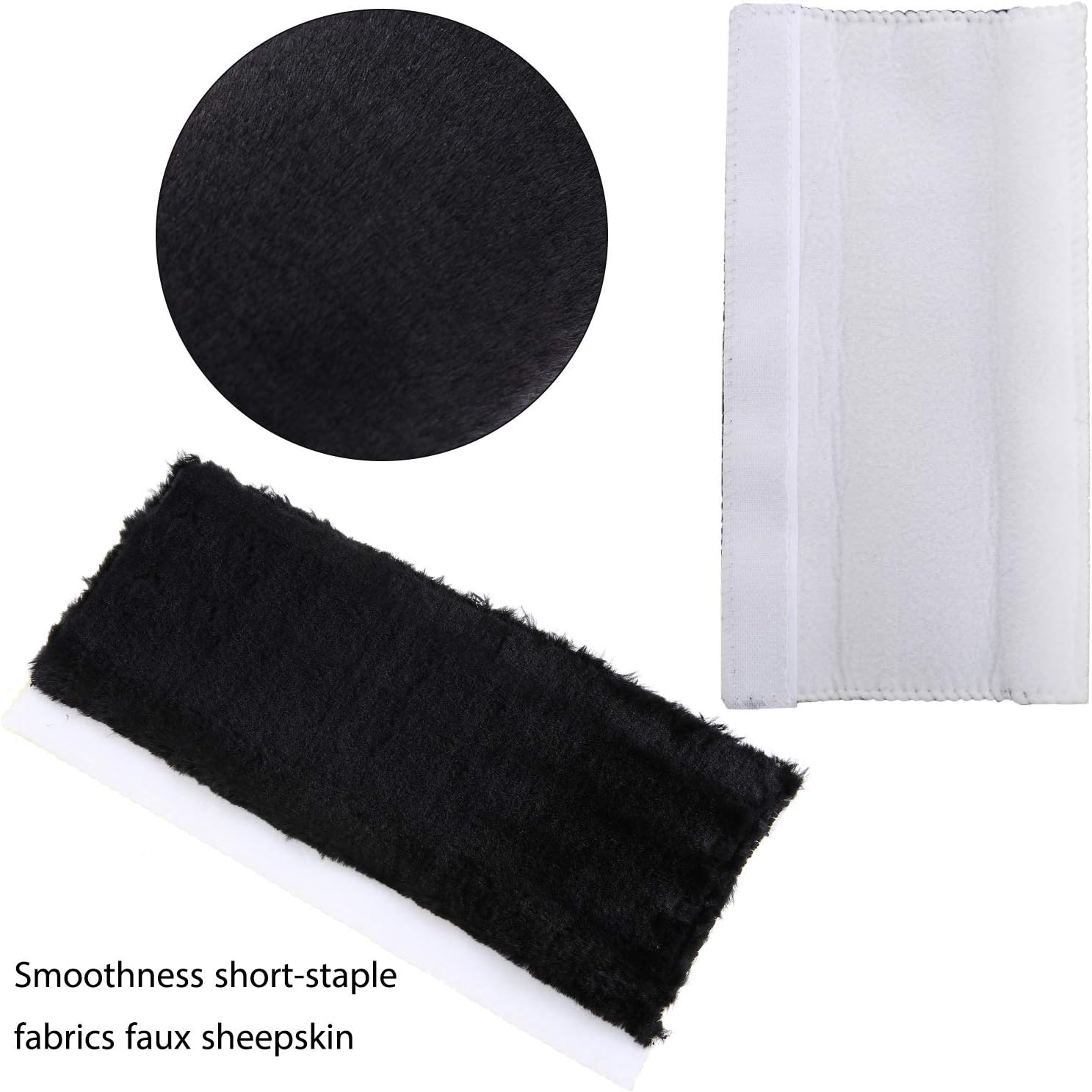 4 Pack Faux Sheepskin Car Seat Belt Pads Seatbelt Protector Soft Seat Belt Shoulder Strap Cover Comfort Harness Pad Black, 9.9 Inch