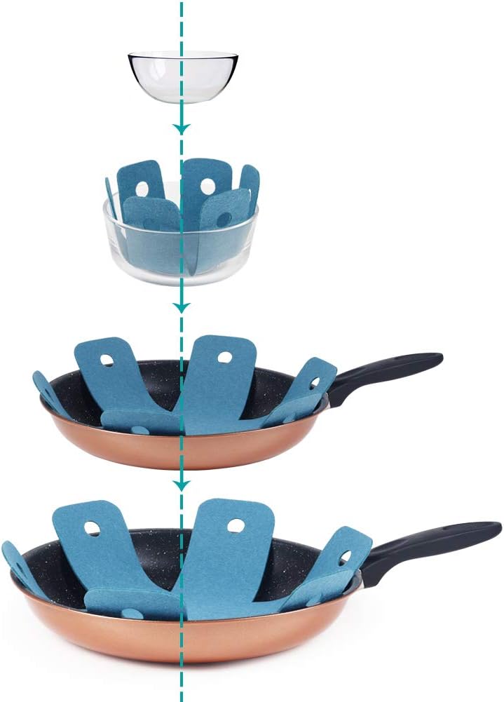 Pot Pan Protectors, Set of 12 and 4 Different Sizes, Larger & Thicker Cyan Pan Protector Pads, Pan Pot Separator Pads for Stacking and Protecting Your Cookware